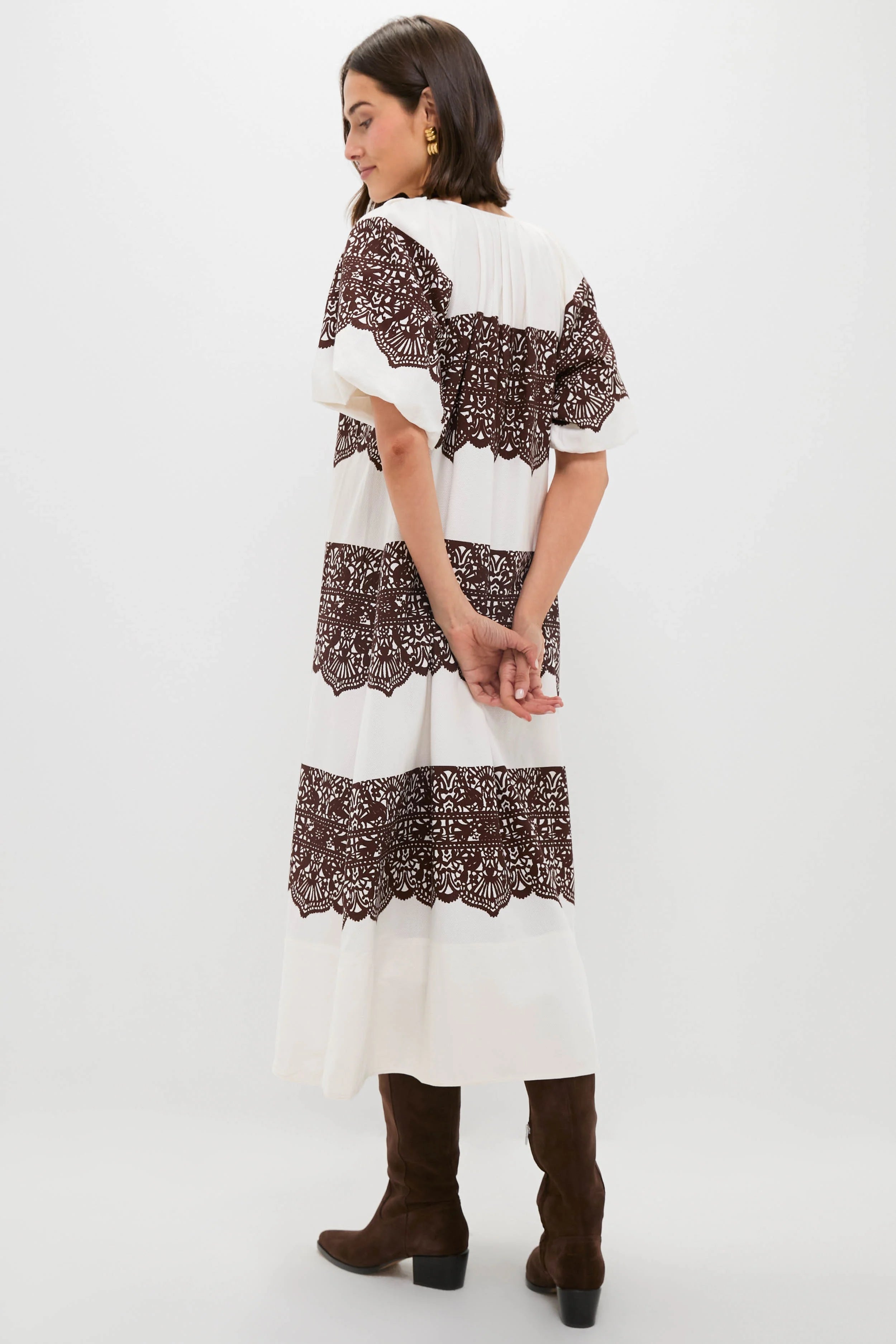 Cream with Western Lace Print Fairground Dress