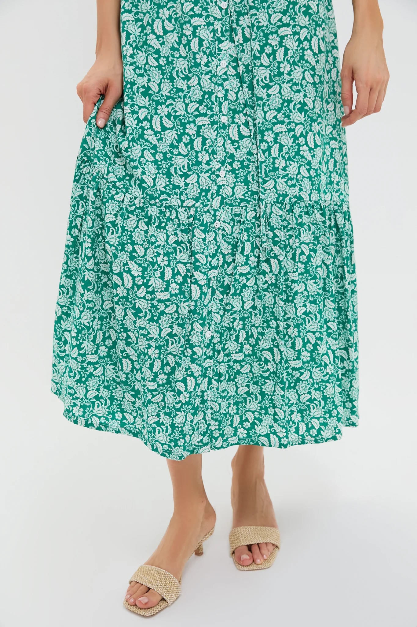 Green Micro Floral Frannie Maxi Dress