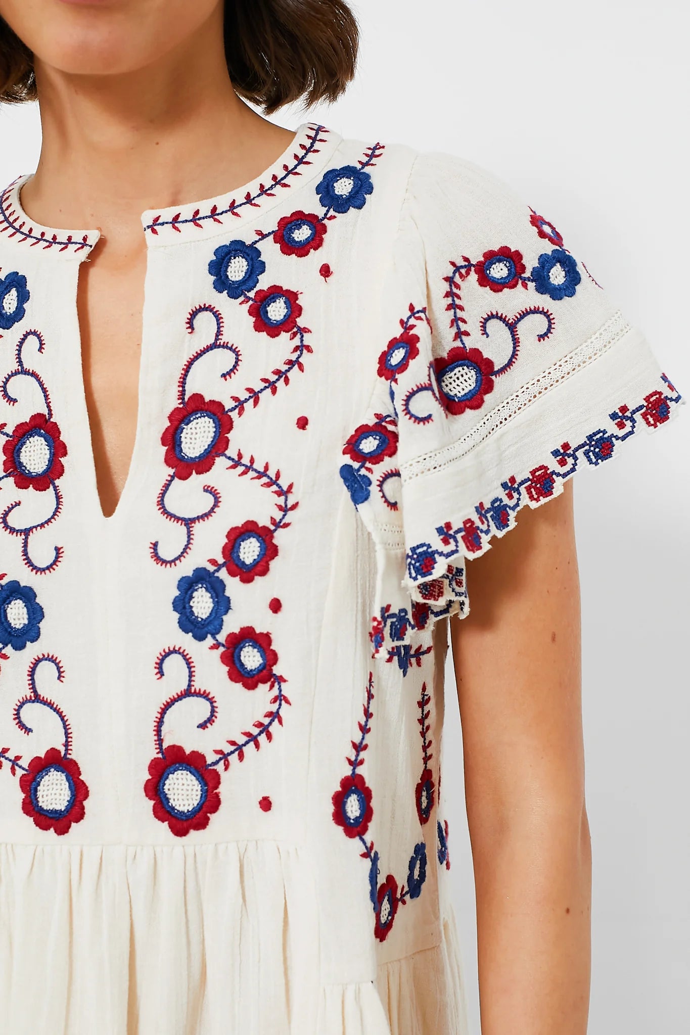 Cream Multi Soren Embroidery Short Sleeve Dress