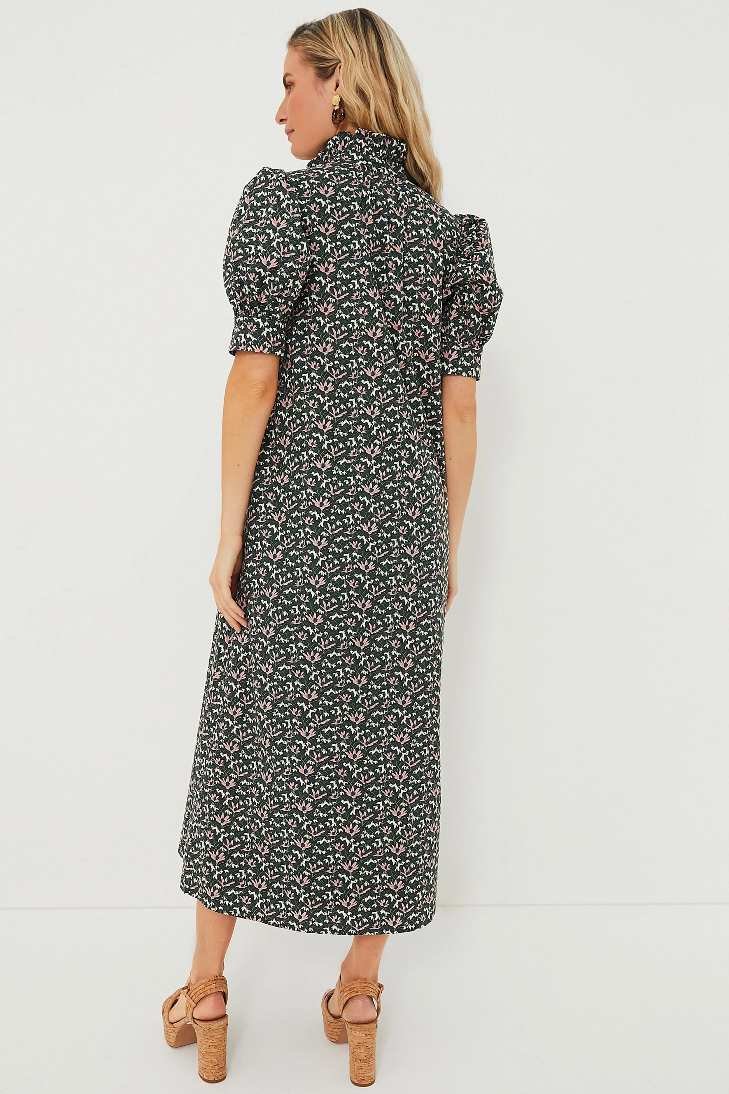 Green Floral Ruffle Collar Louisa Maxi Dress