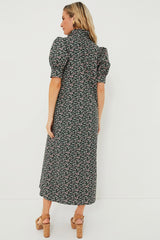 Green Floral Ruffle Collar Louisa Maxi Dress