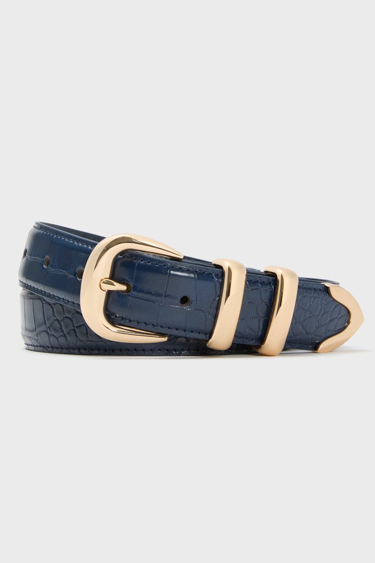 Navy Croc-Embossed Western Belt