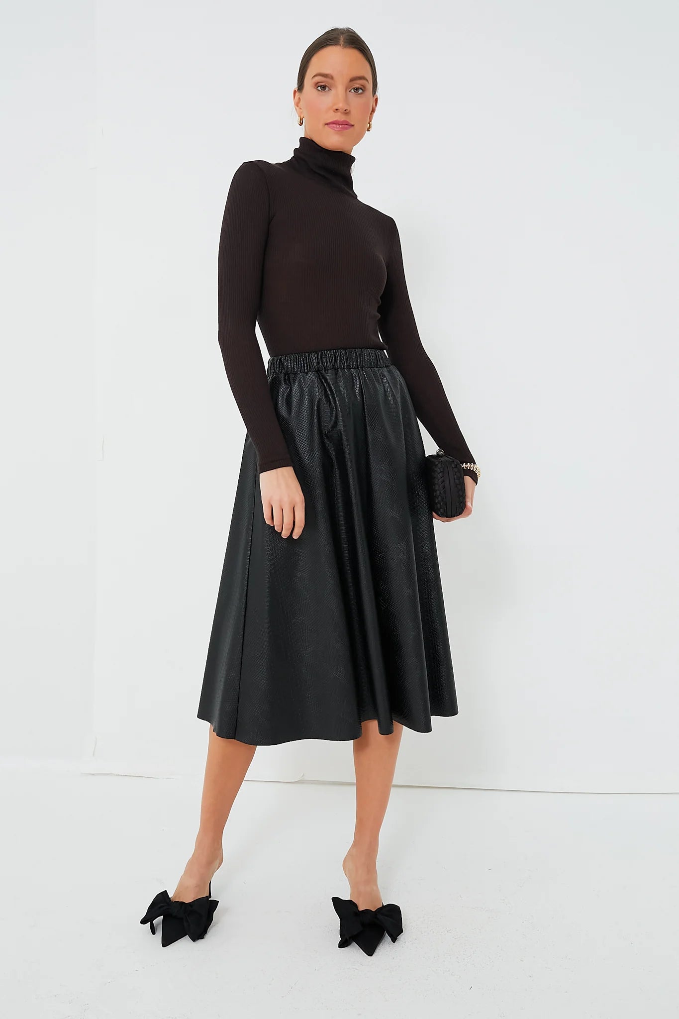 Black Vilma Vegan Leather Embossed Skirt