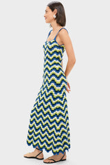 Blues and Lime Green Marea Crochet Maxi Dress