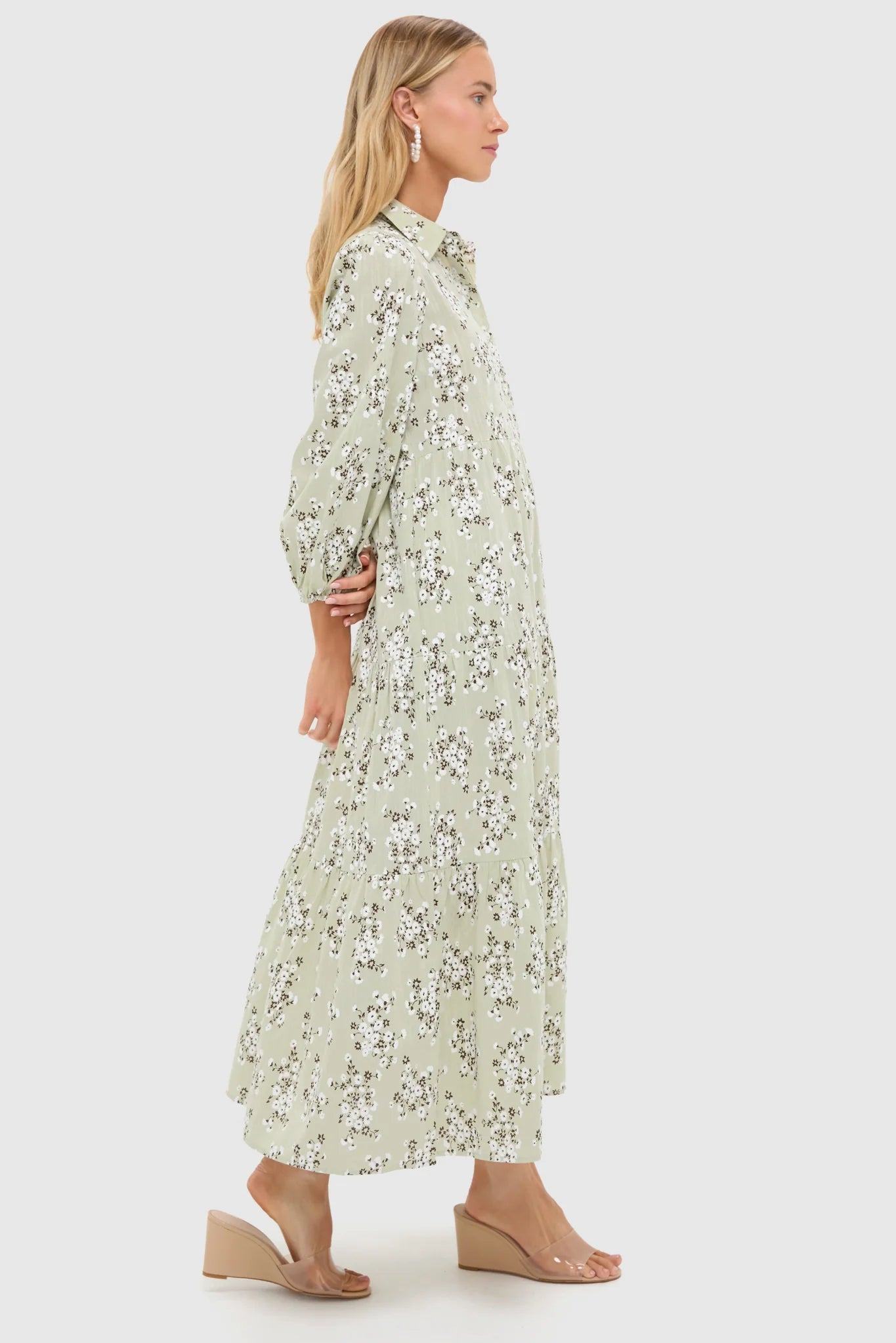 Green Ditsy Floral Cotton Mabel Maxi Dress