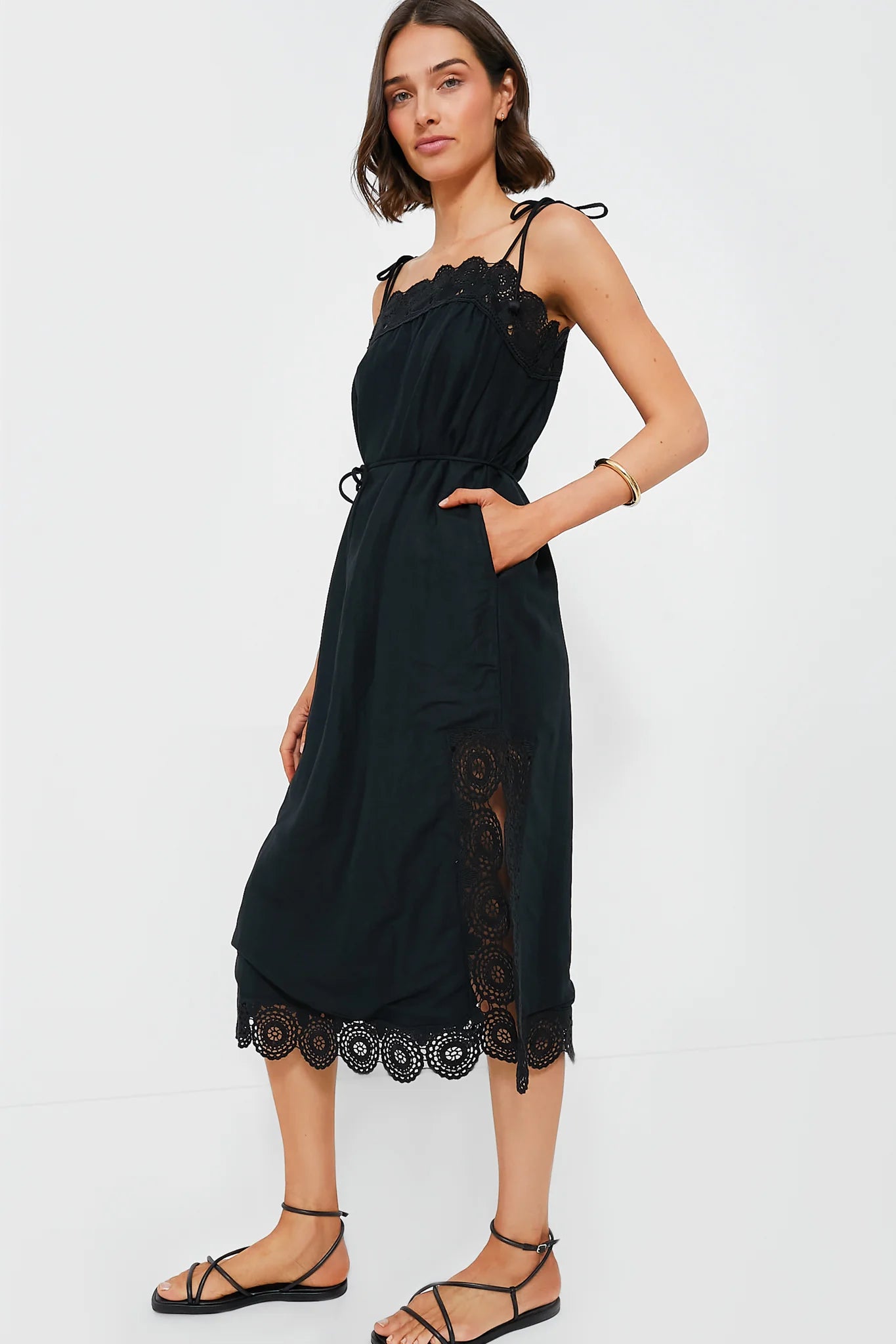 Black Rosina Embroidery Slip Dress