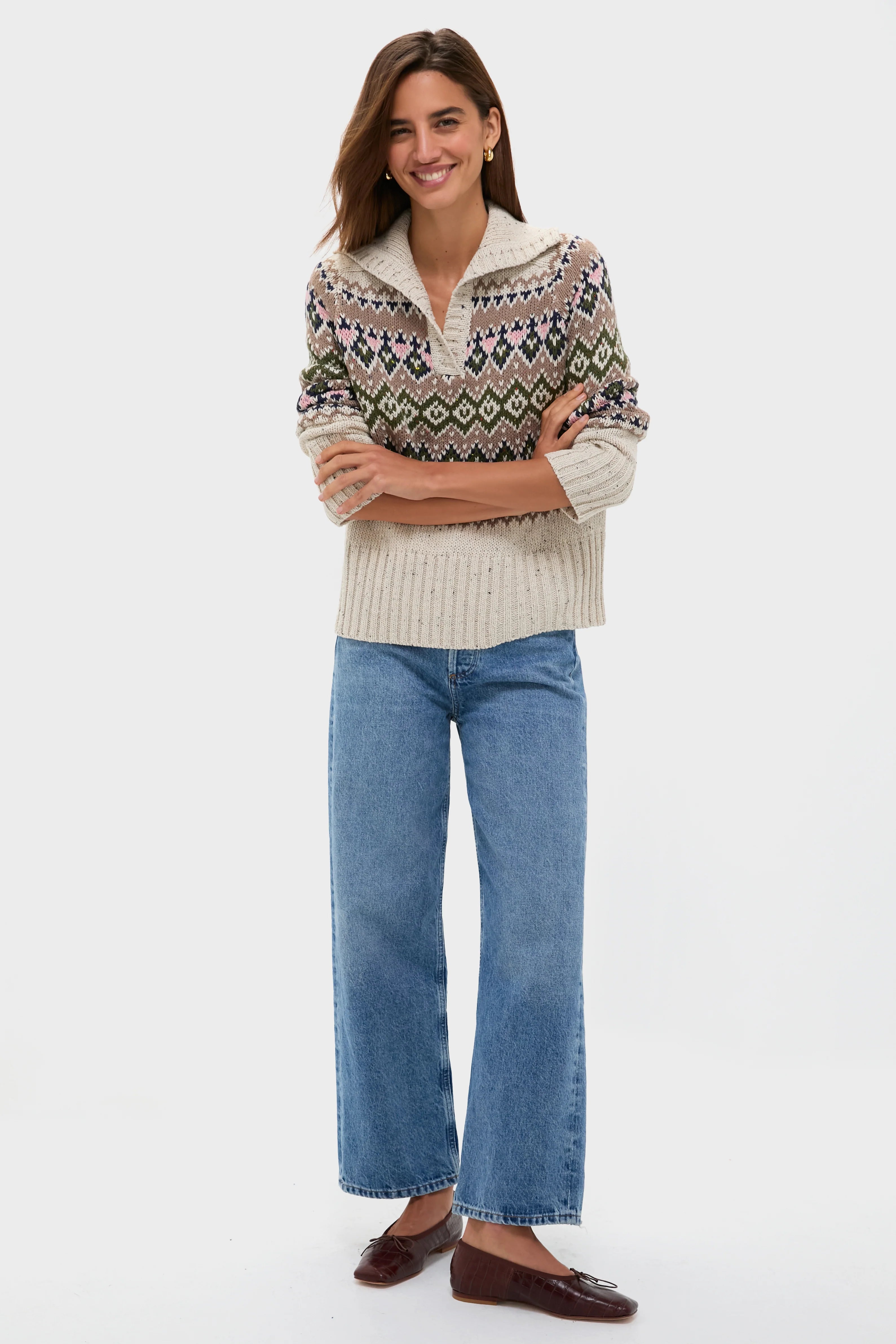 Egg Shell Fair Isle Elodie Sweater