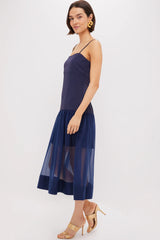 Navy Drop Waist Dawson Midi Dress
