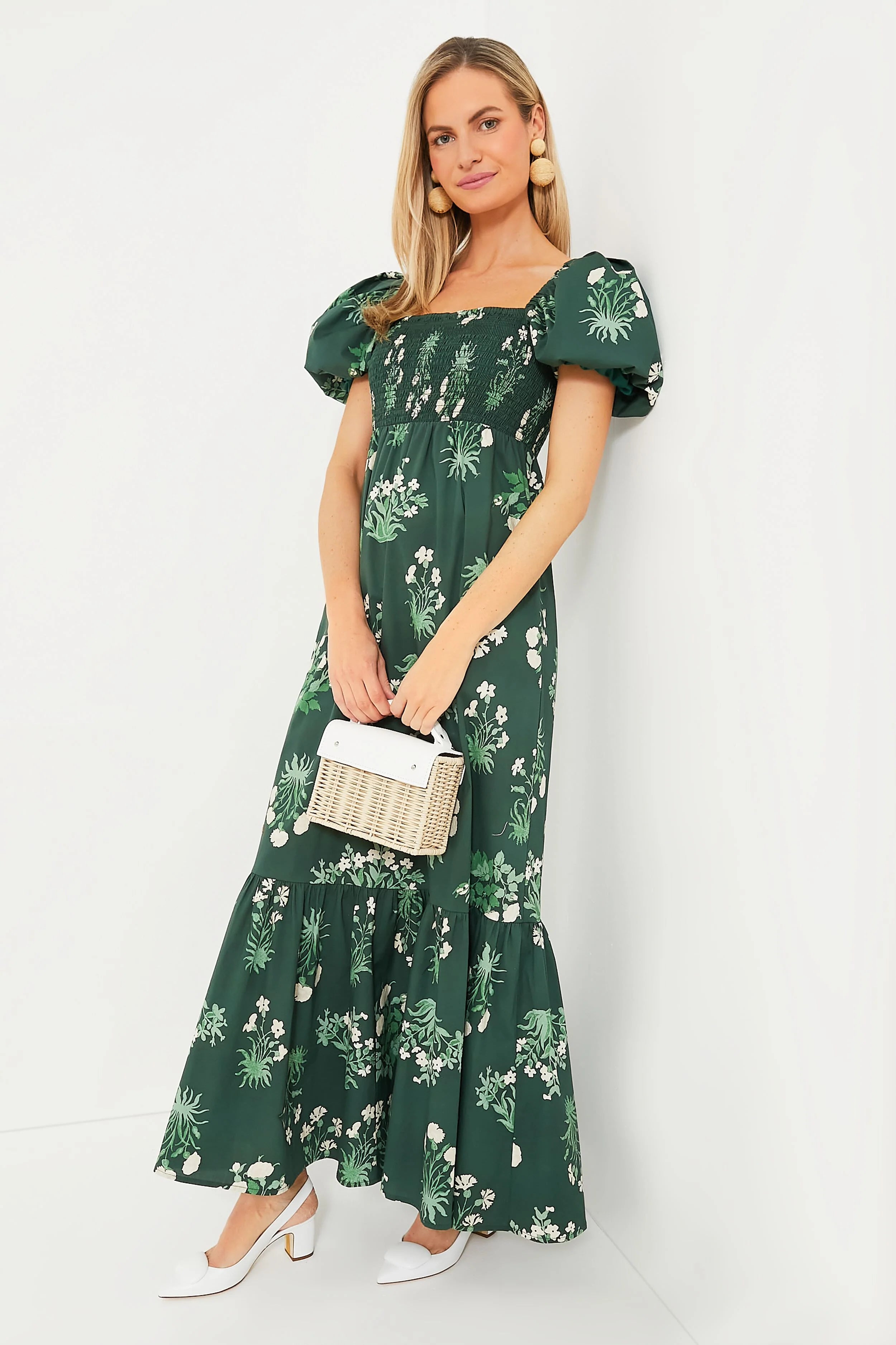 Viridian Stamped Bouquets Gabrielle Dress