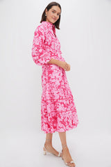 Pink Textured Floral Hillsborough Midi Dress