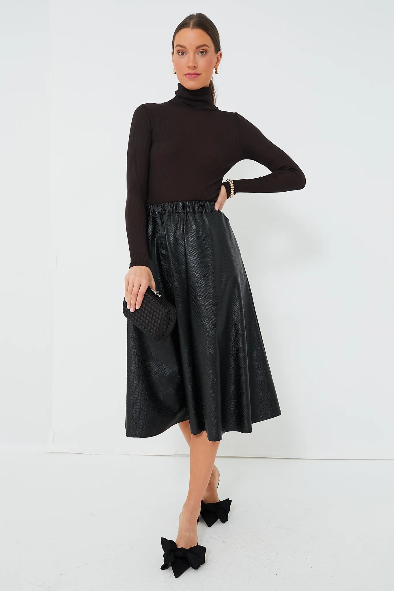Black Vilma Vegan Leather Embossed Skirt