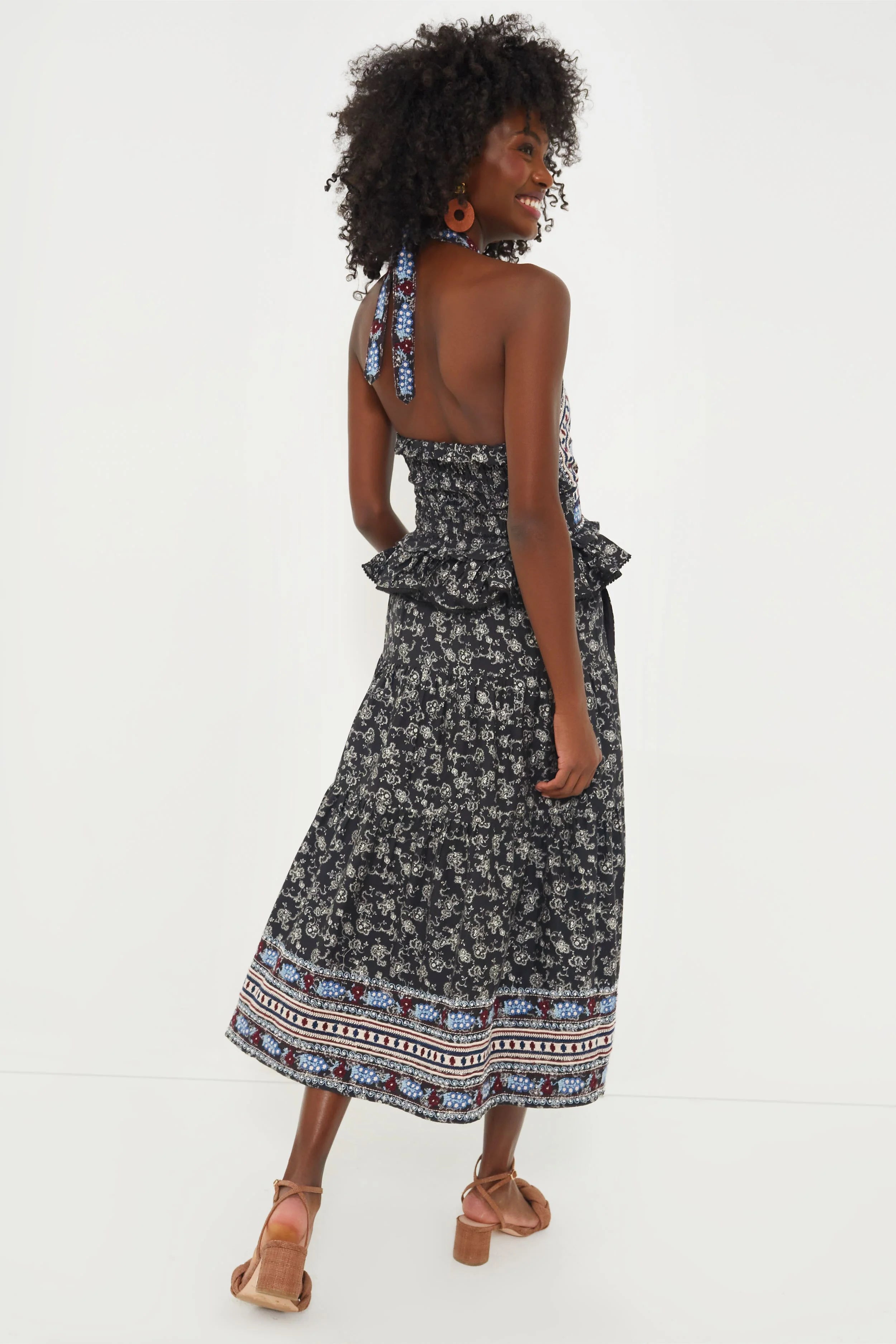 Black Everly Embroidery Halter Dress