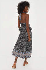 Black Everly Embroidery Halter Dress