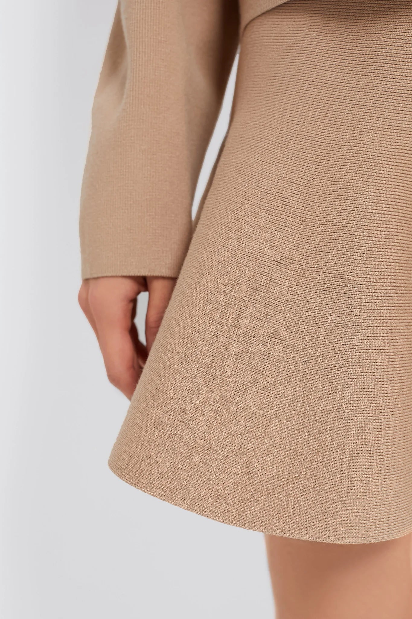 Tan Kaya Flare Knit Skirt