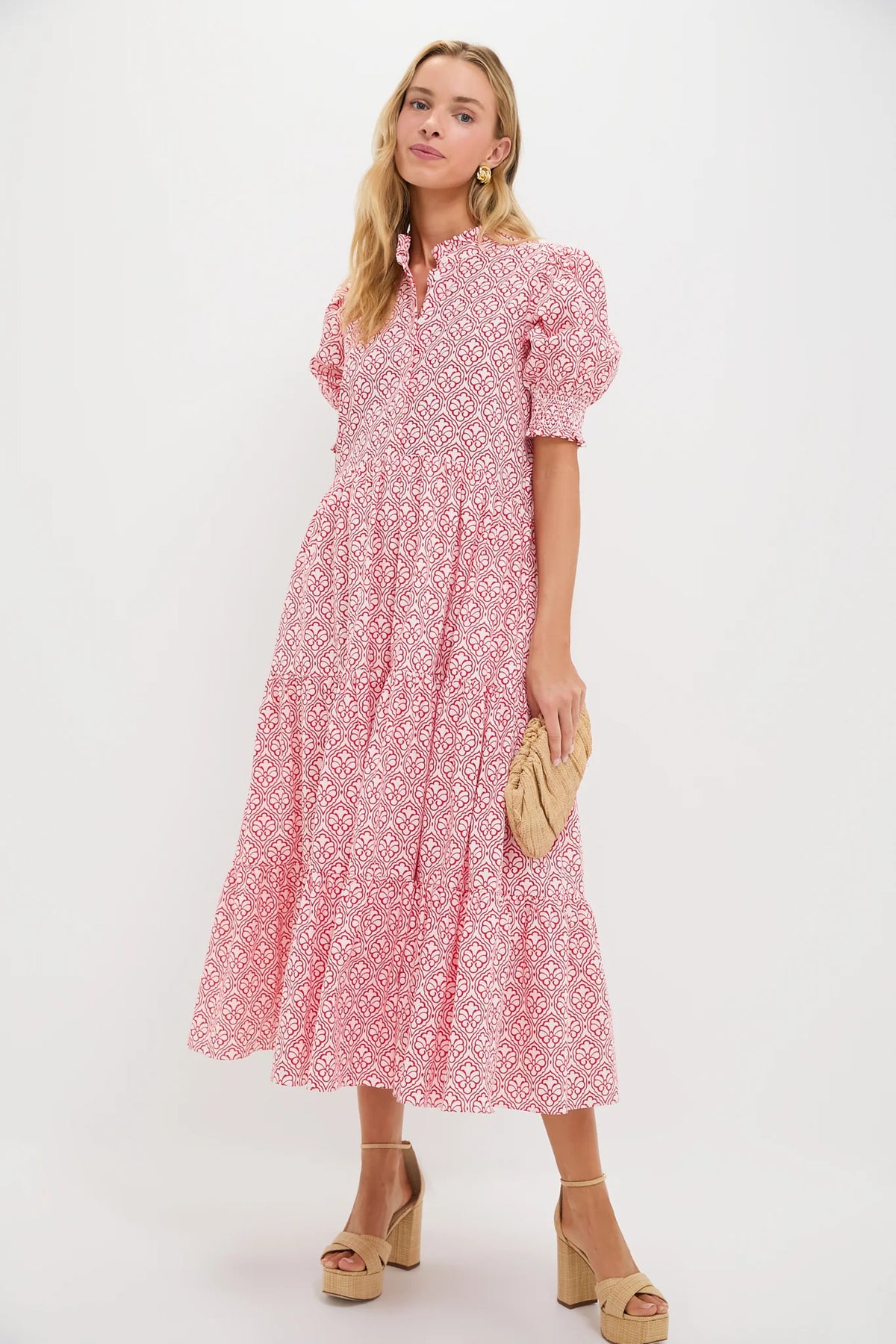 Red & White Quatrefoil Bennett Maxi Dress