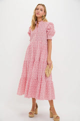 Red & White Quatrefoil Bennett Maxi Dress