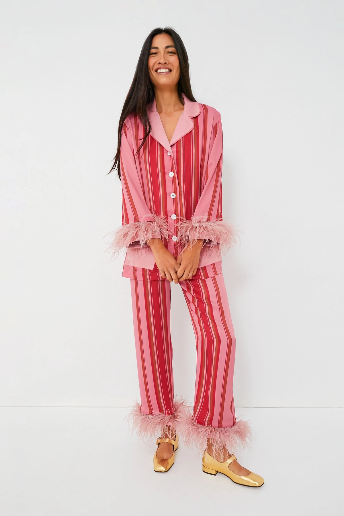 Pink Stripes Party Pajamas with Feathers