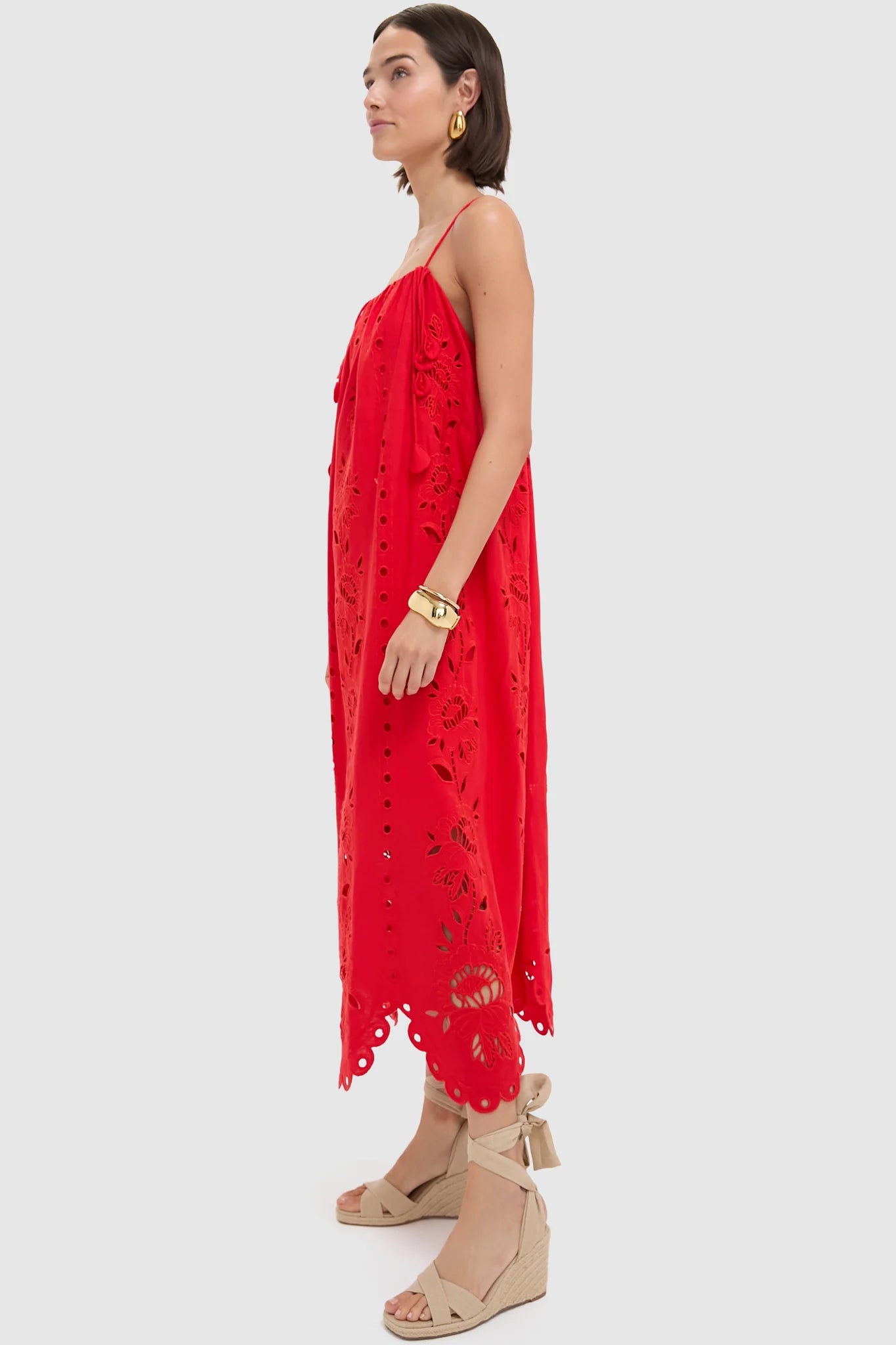 Red Flowers Richilieu Sleeveless Maxi Dress
