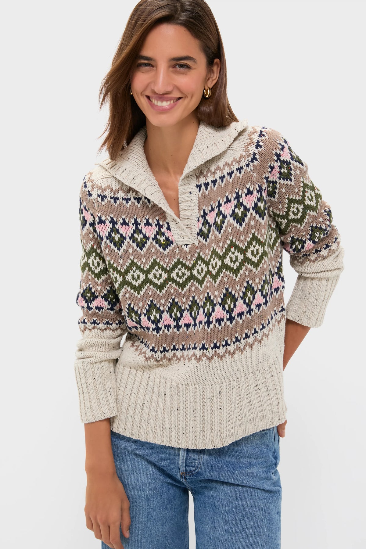 Egg Shell Fair Isle Elodie Sweater