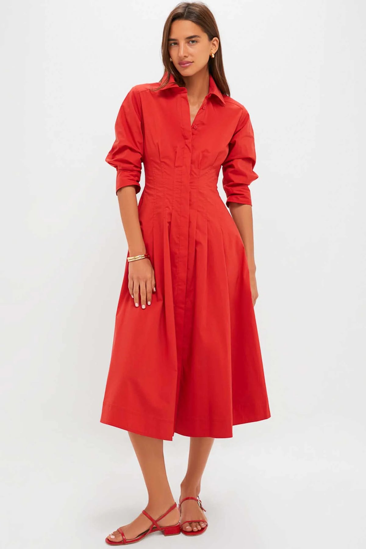 Crimson Jazz Pintuck Midi Dress