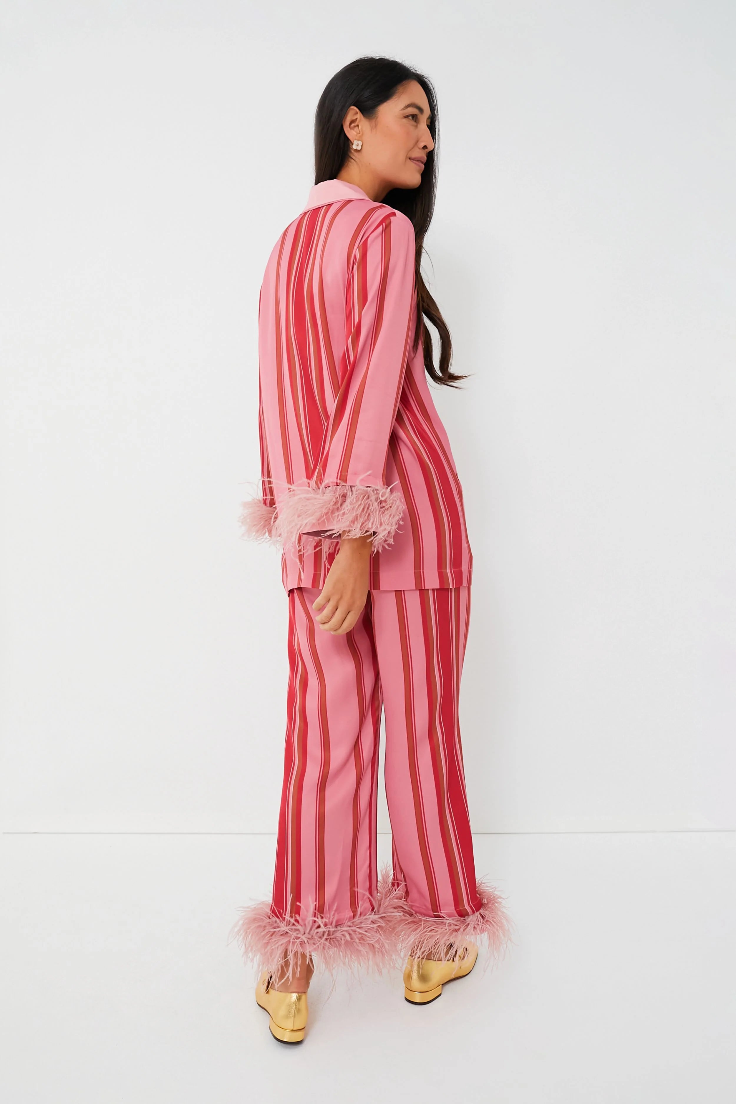 Pink Stripes Party Pajamas with Feathers
