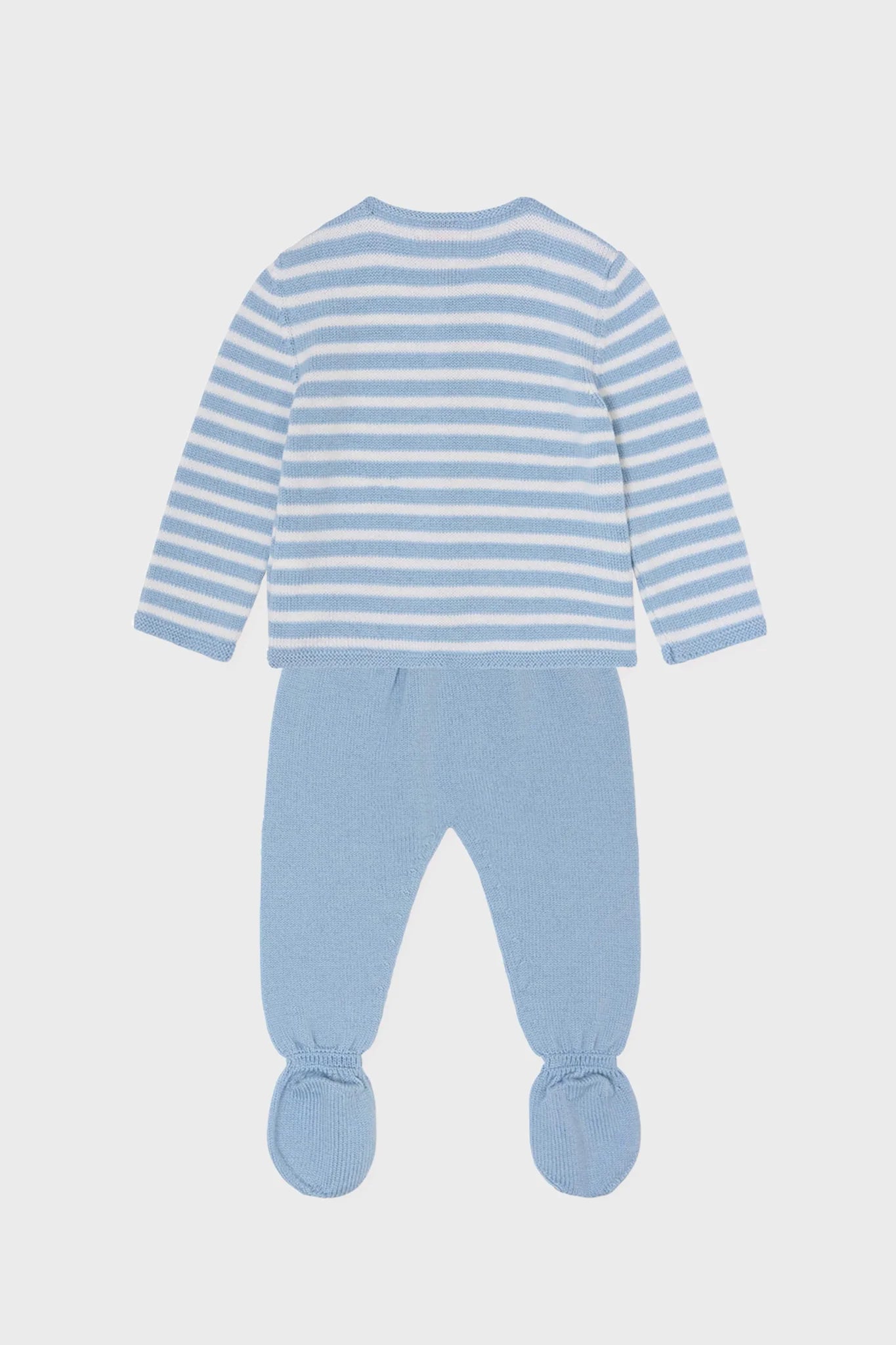 Dusty Blue Stripe Pinto Merino Baby Knitted Set