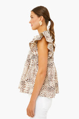 Day Calla Cheetah Flutter Sleeve Smocked Top