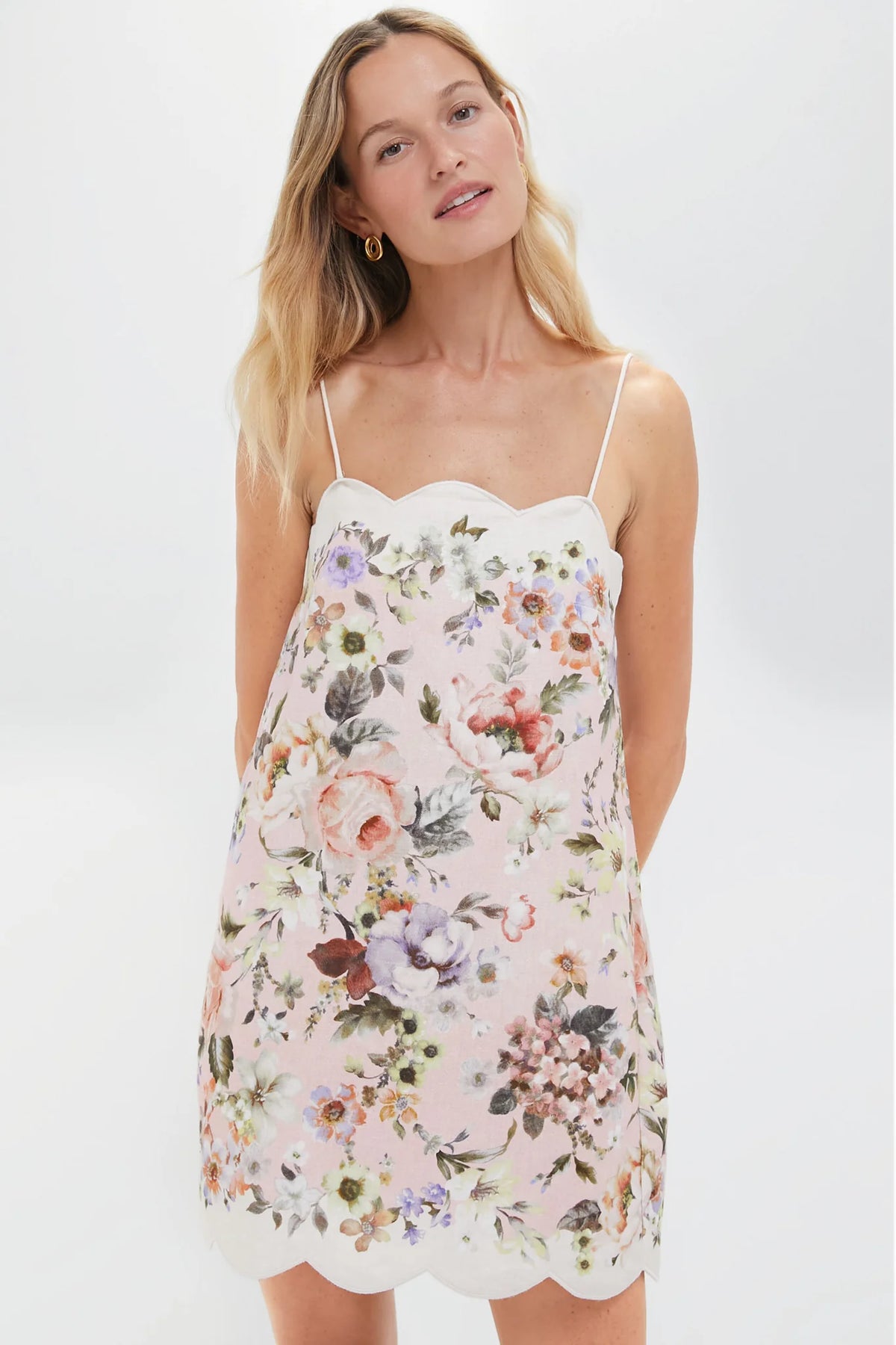 Pink Floral Acacia Scallop Mini Dress