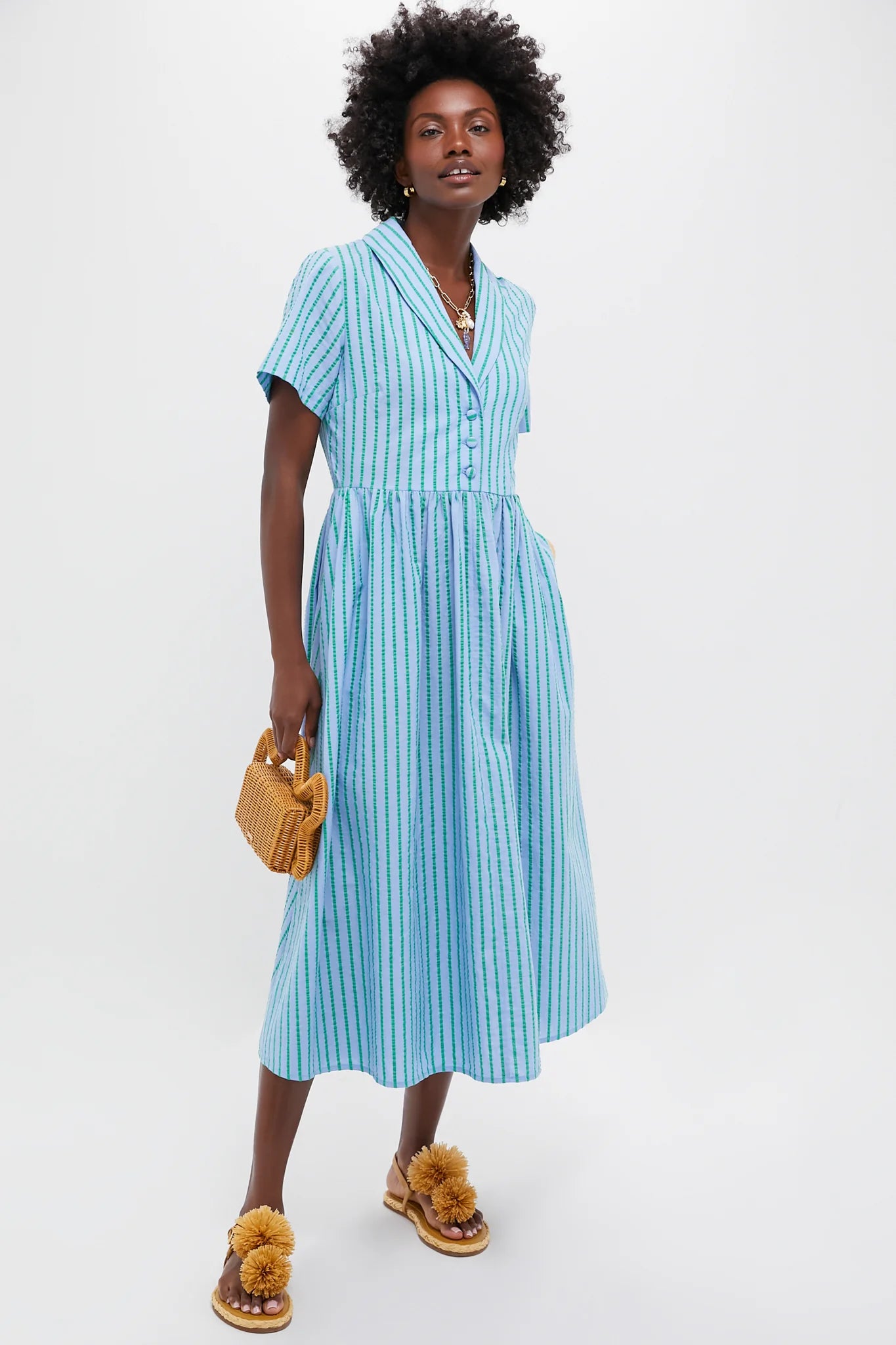 Delphinium Seersucker Shawl Collar Adelaide Dress