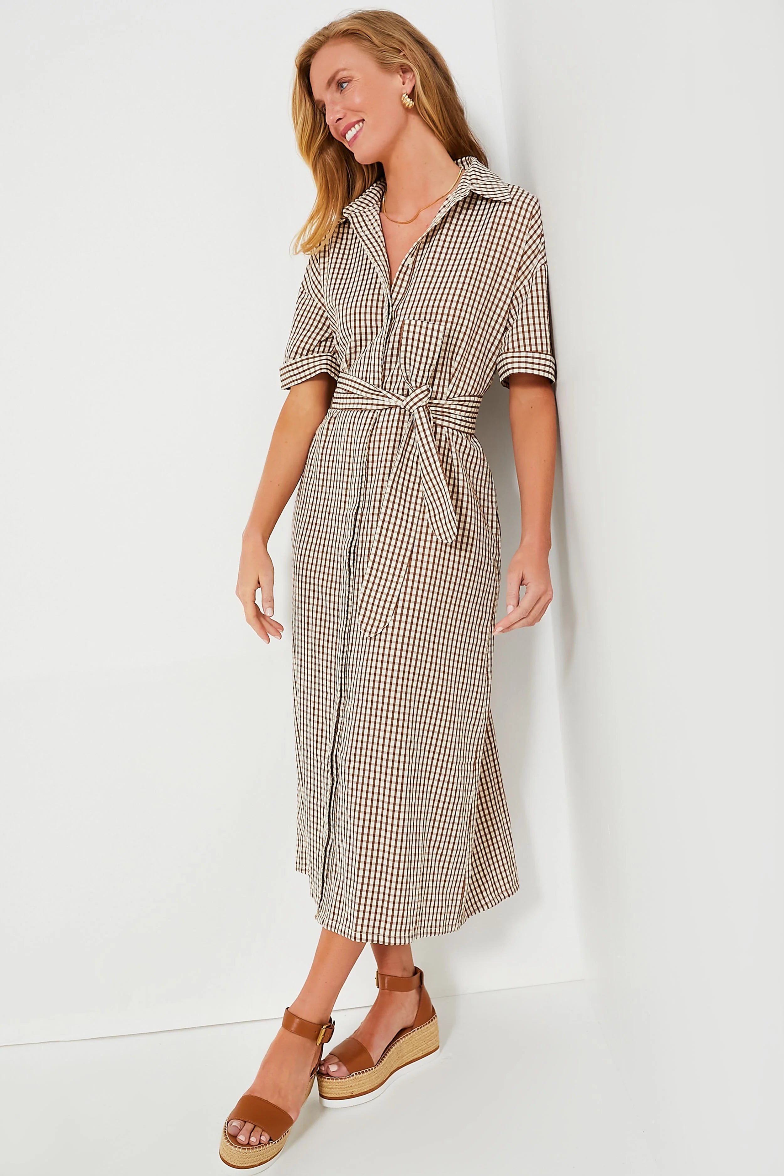 Brown Gingham Seersucker Zacara Dress