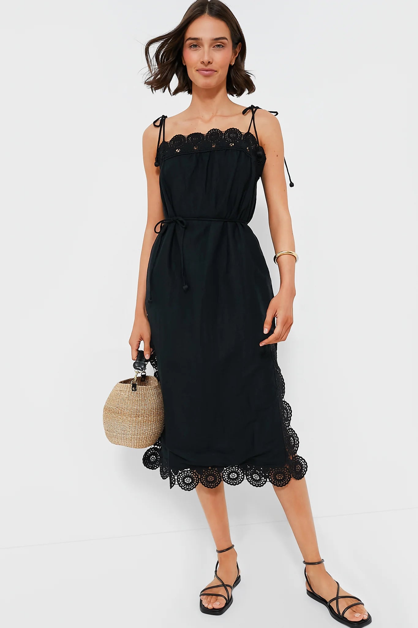 Black Rosina Embroidery Slip Dress