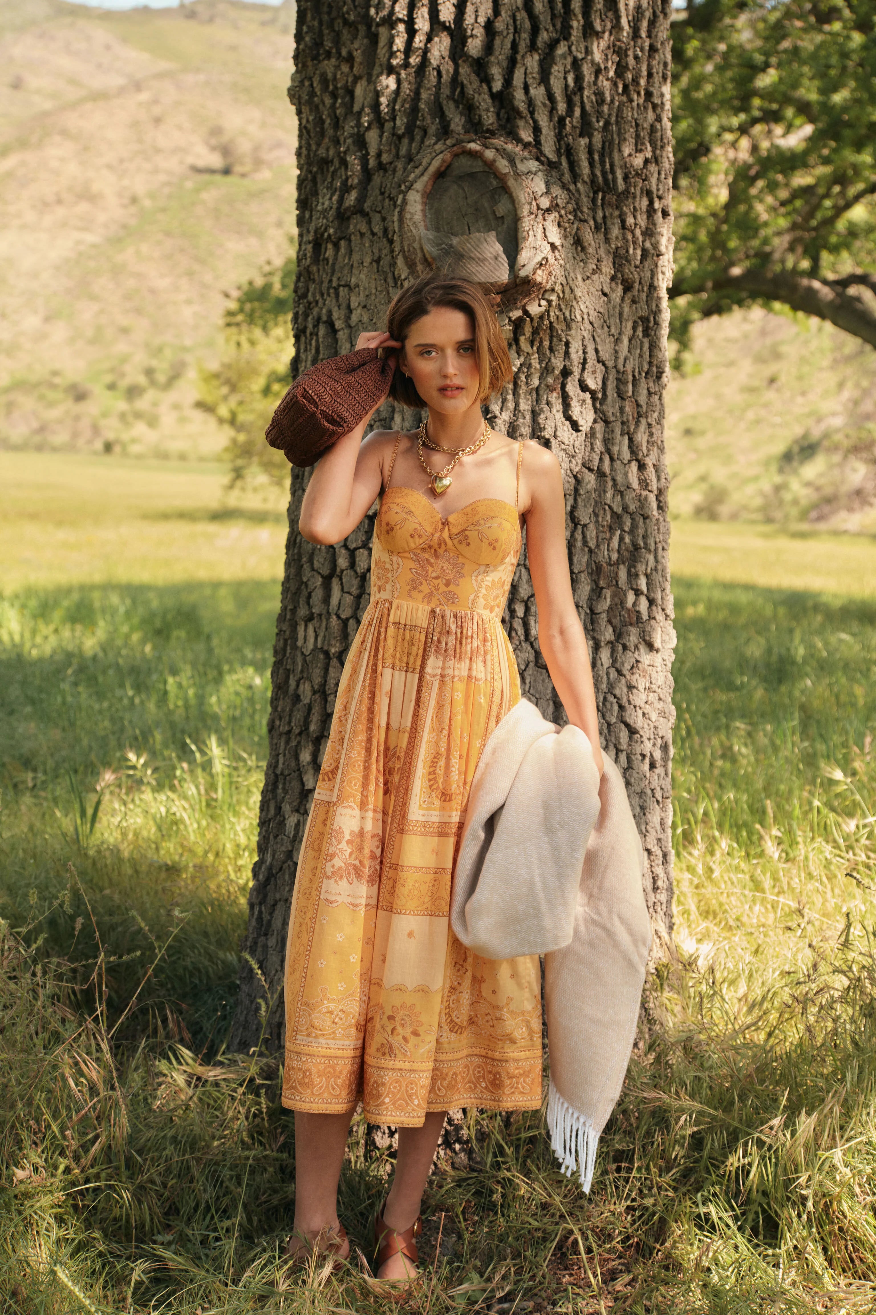 Mustard Bandana Lucky Corset Midi Dress