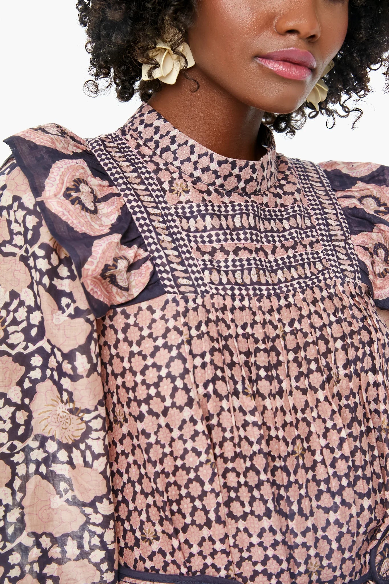 Lilac Margot Border Long Sleeve Belted Dress