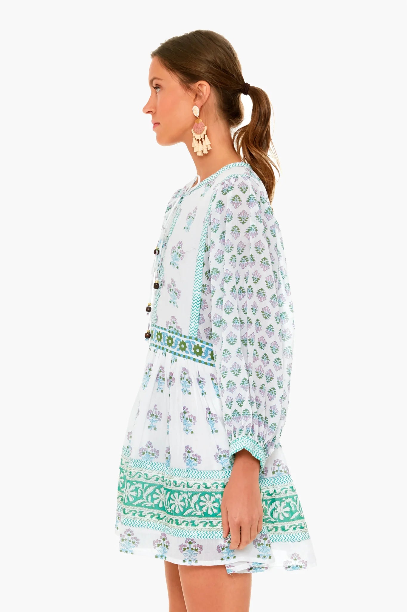 Provence Floral Tie Front Balloon Sleeve Dress