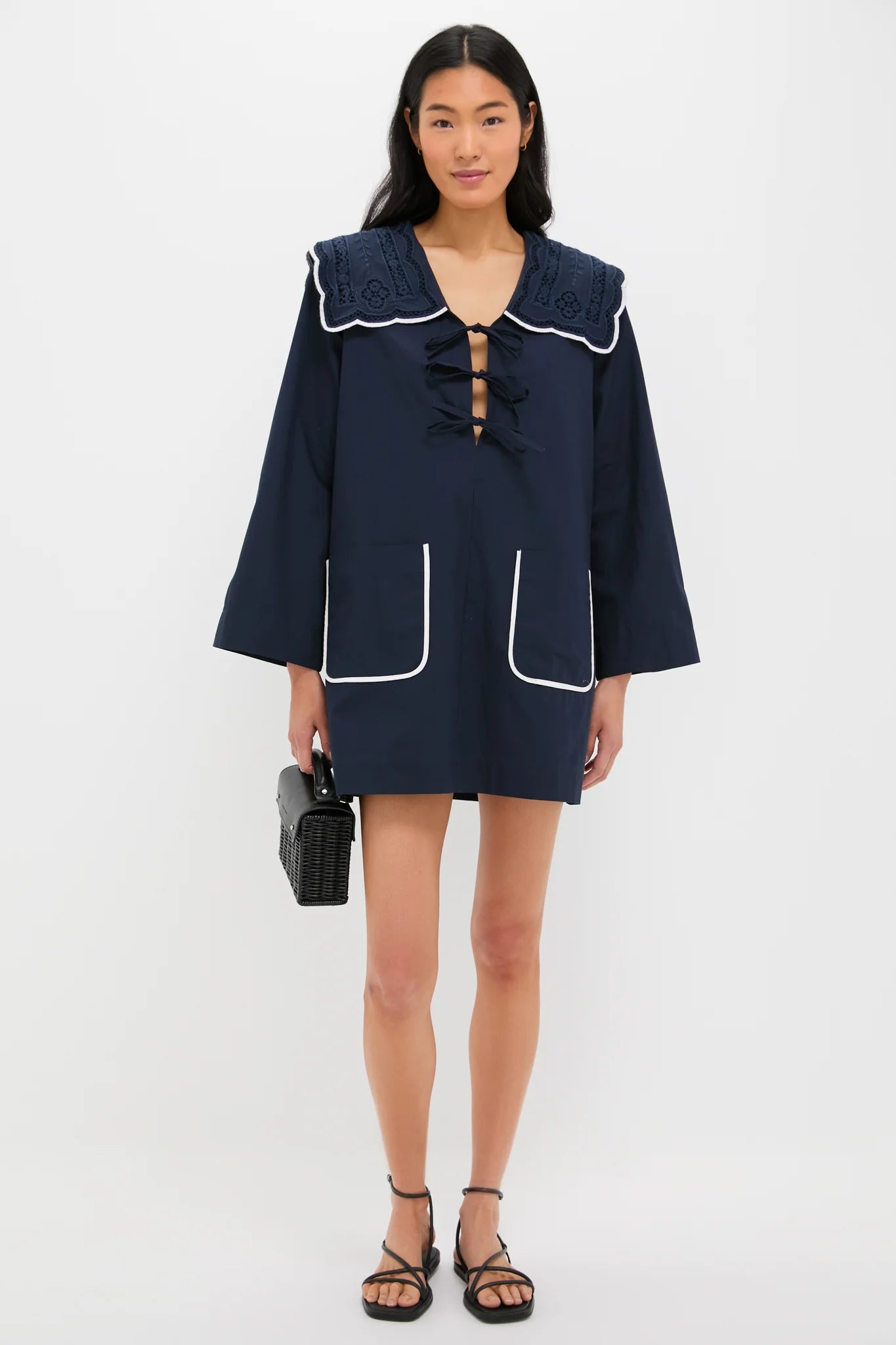 Navy Marie Embroidery Dress