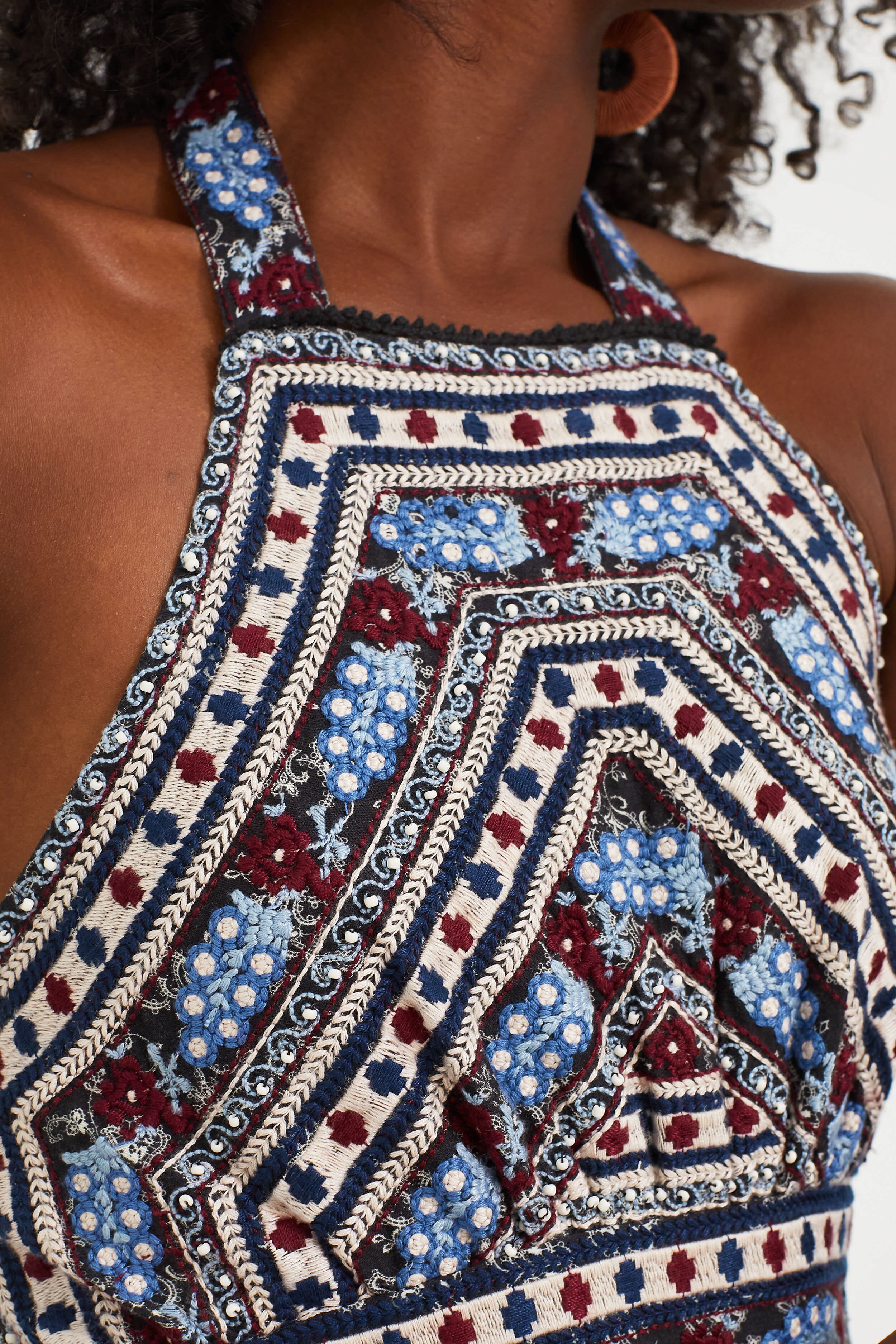 Black Everly Embroidery Halter Dress