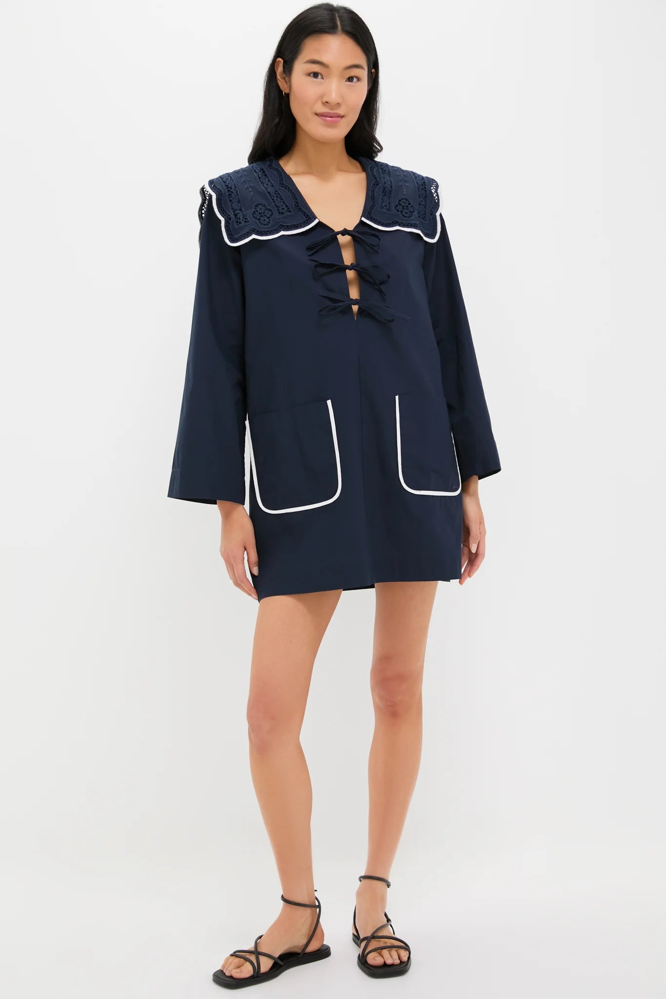 Navy Marie Embroidery Dress