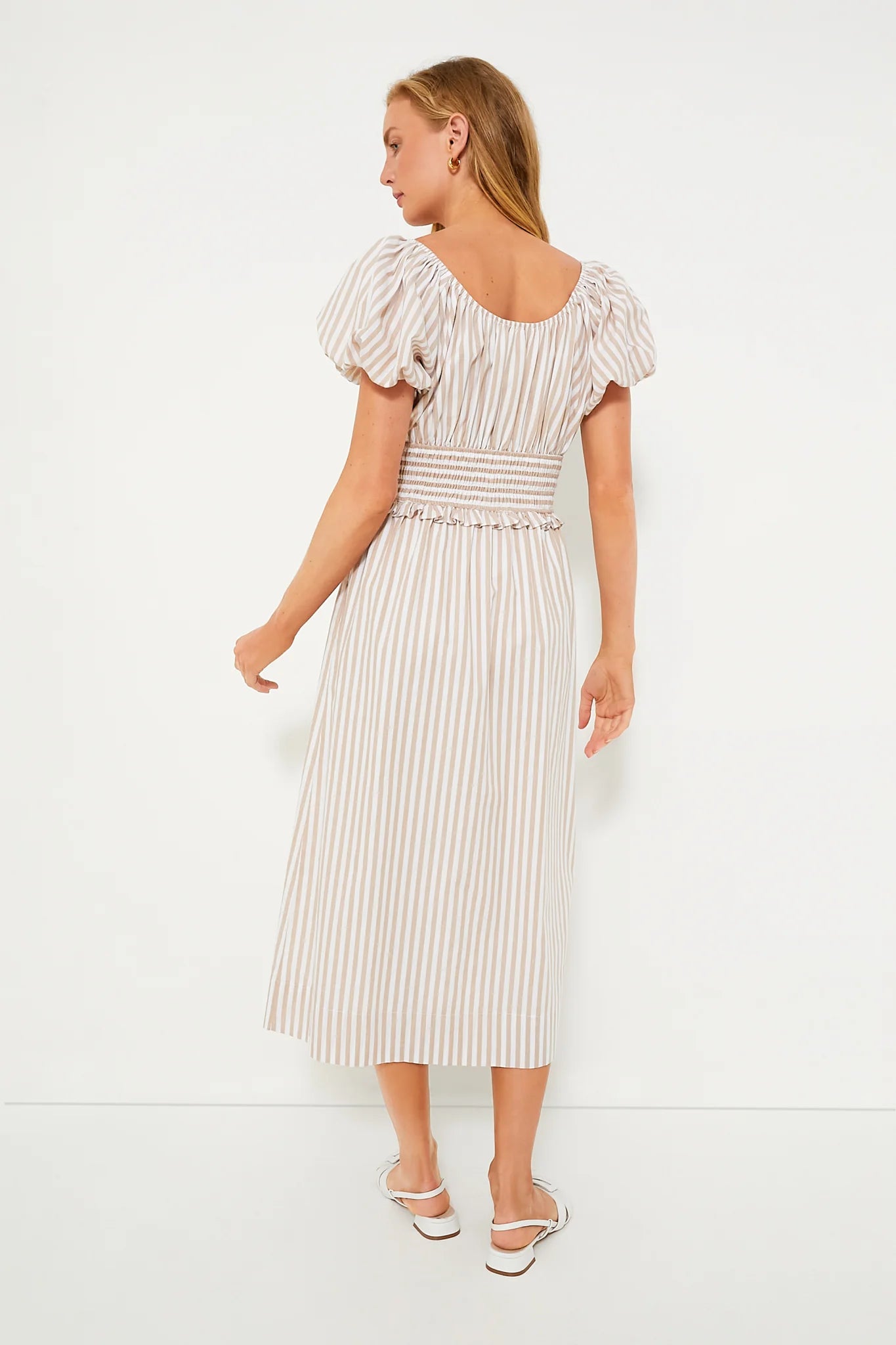 Tan Stripe Puff Sleeve Flynn Dress