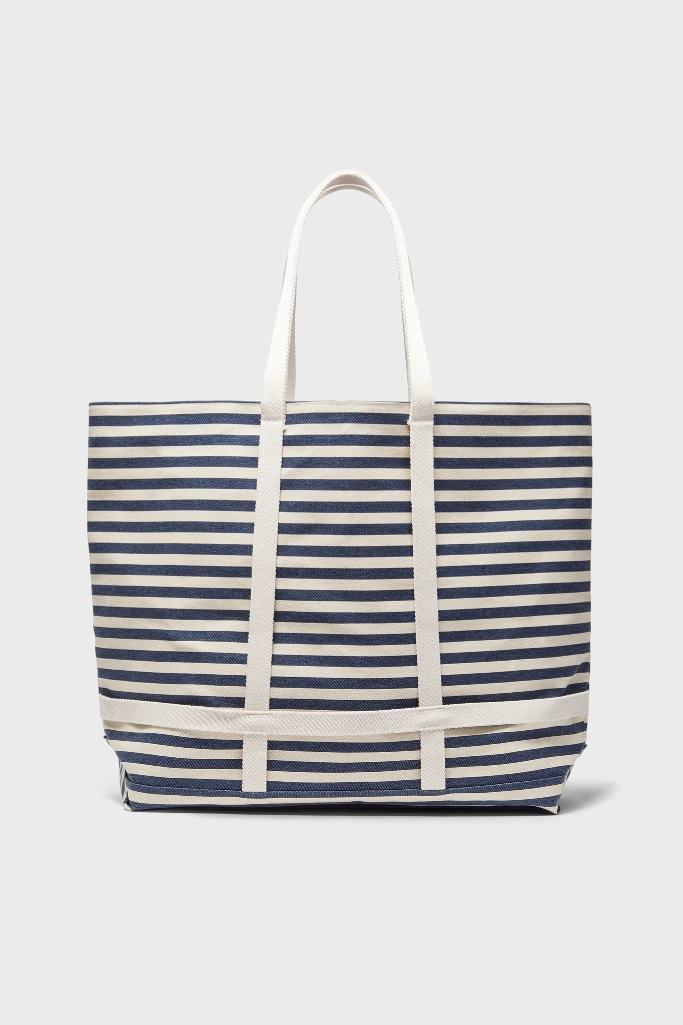Navy Striped Sunhat Size Traveler Tote
