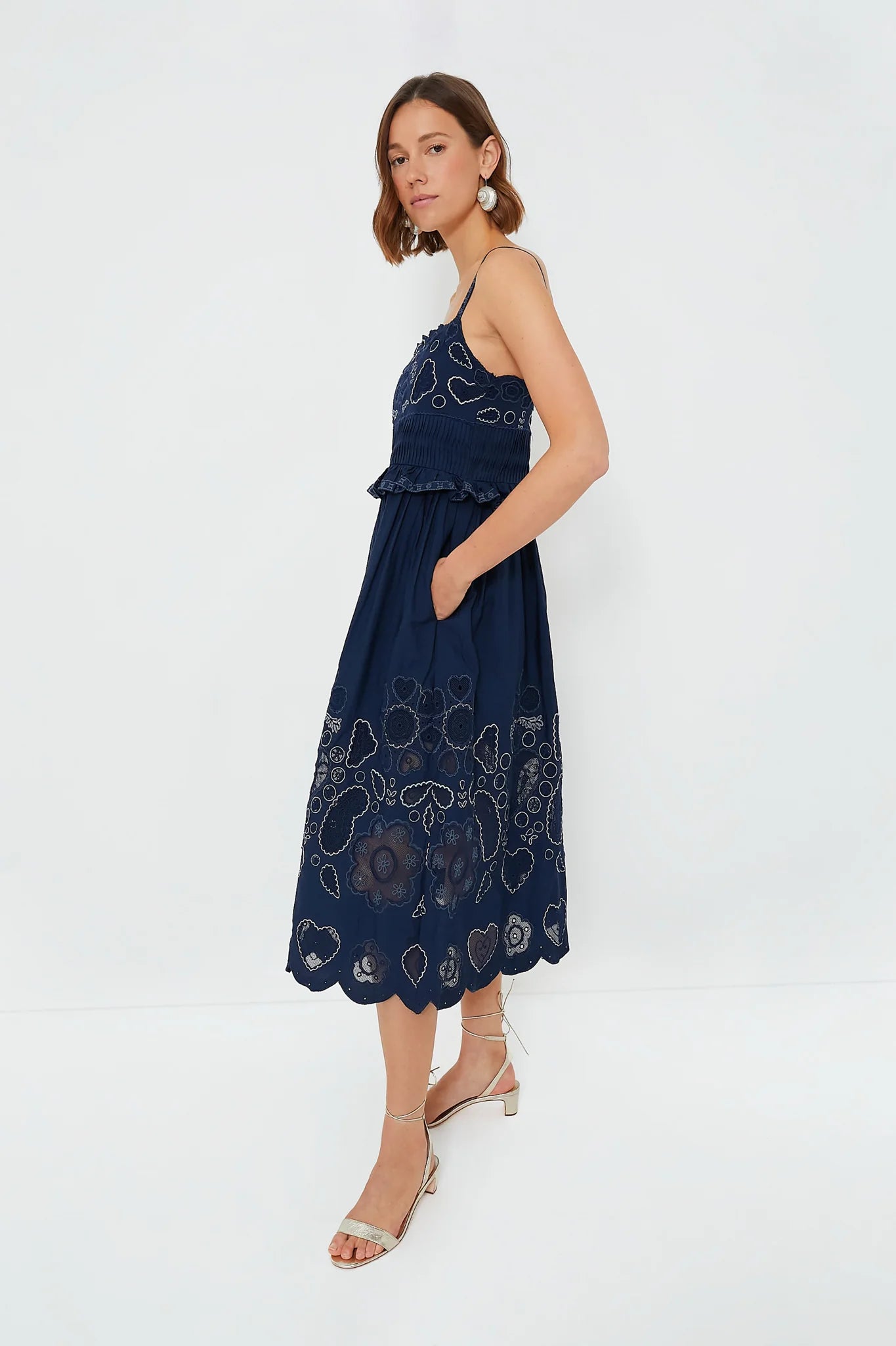 Navy Jeanetta Eyelet Sleeveless Dress