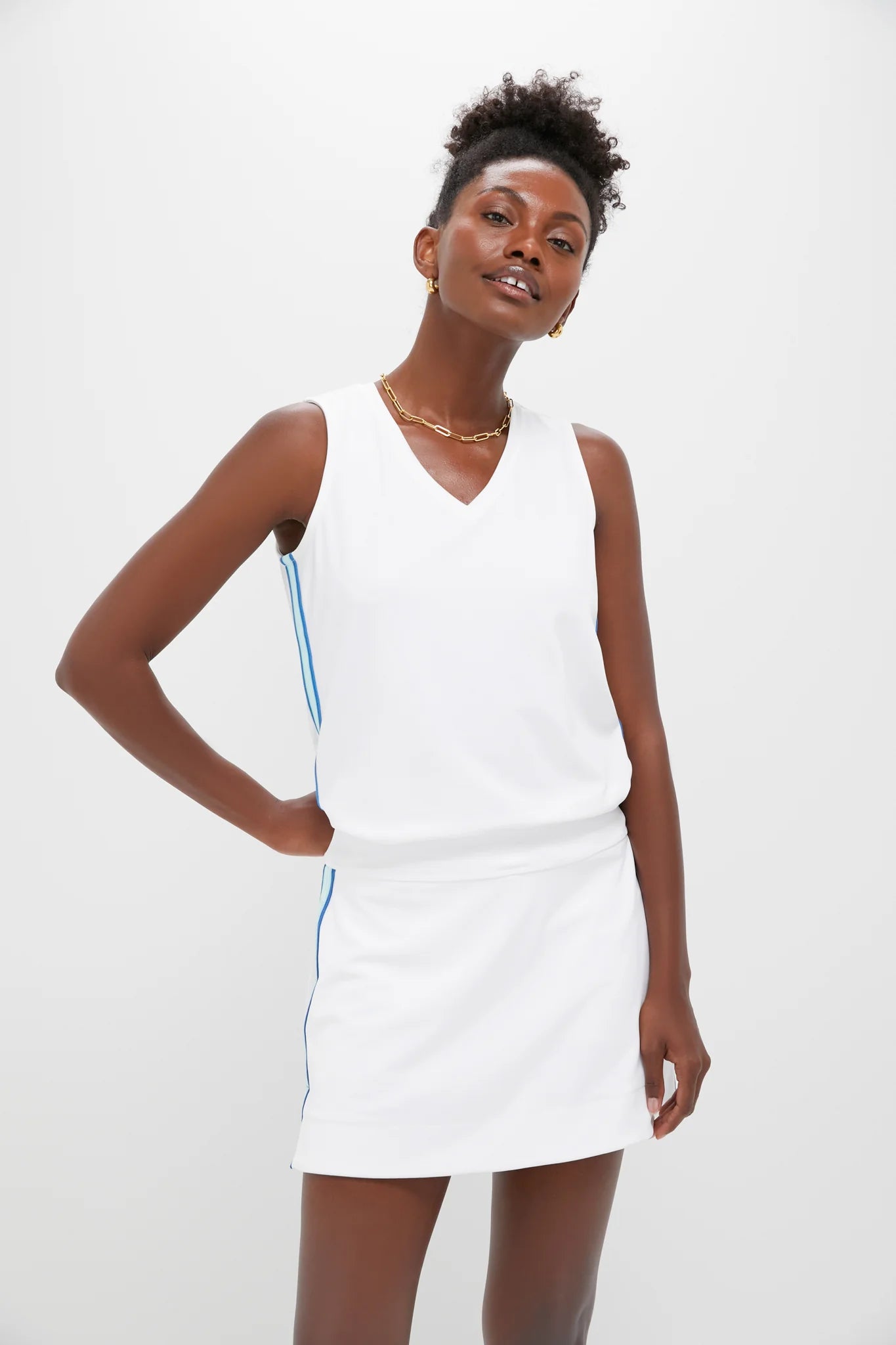 White Pique Meyer V Neck