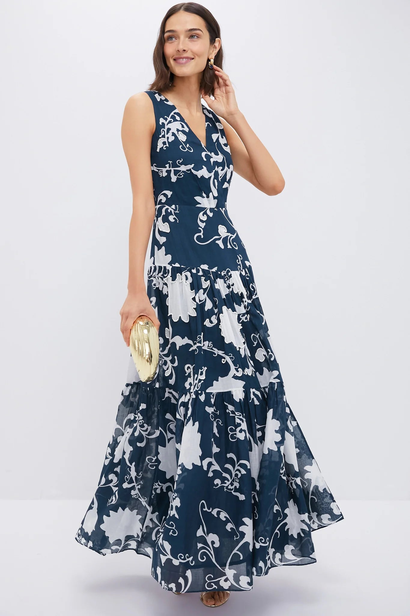 Blue Flower Screen Antheia Midi Dress