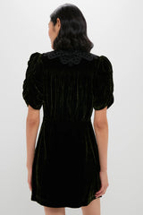 Olive Velvet Norabelle Short Sleeve Mini Dress