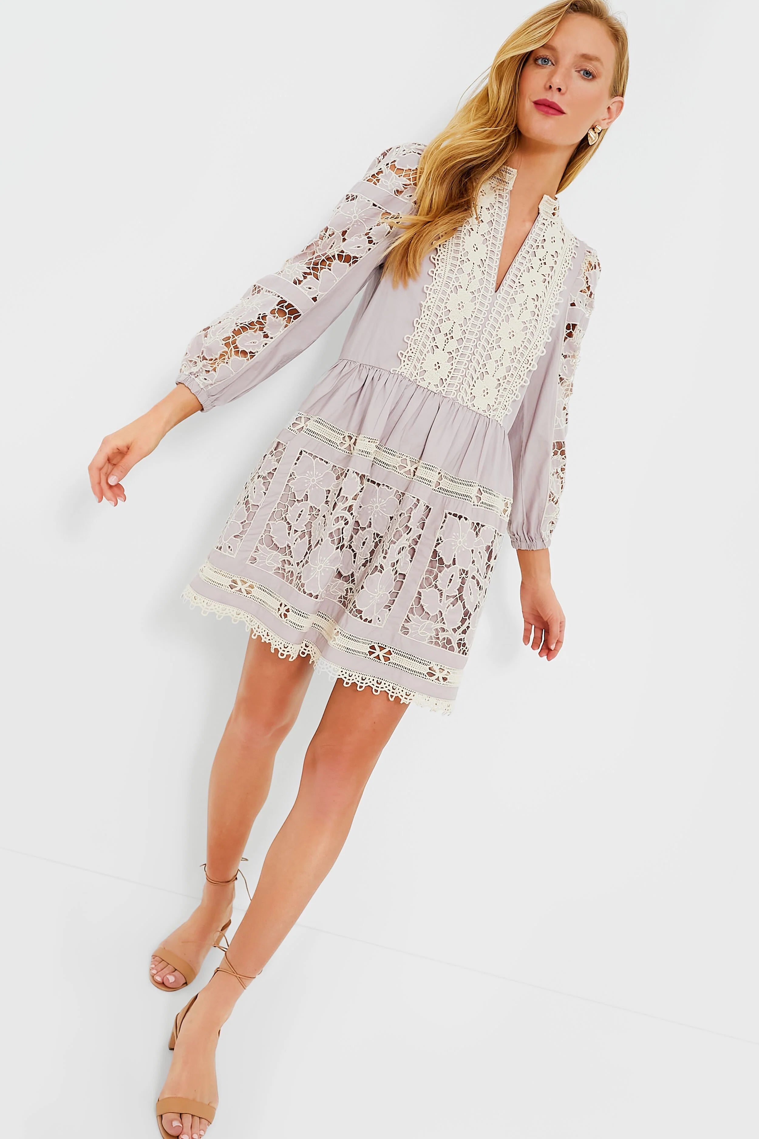Lilac Joah Embroidery Longsleeve Tunic Dress