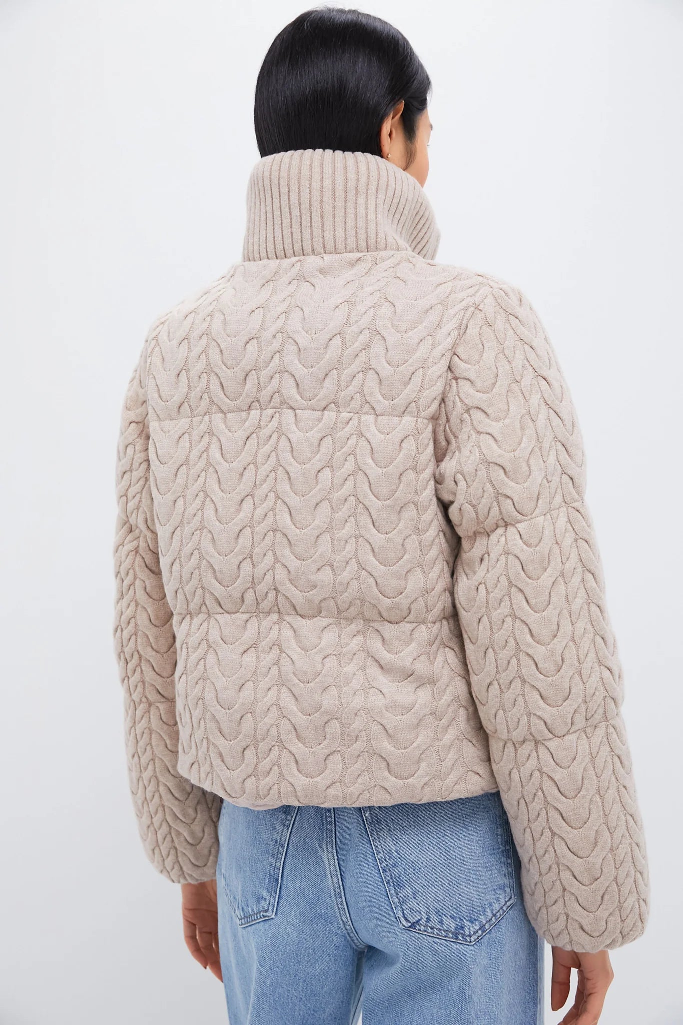 Light Taupe Reggie Cable Knit Puffer