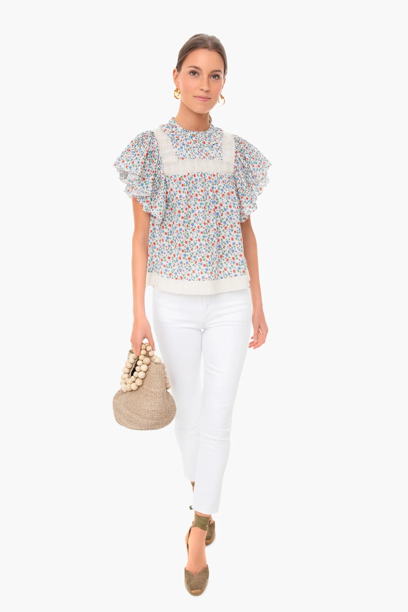 Multi Bubbie Ditsy Short Sleeve Top