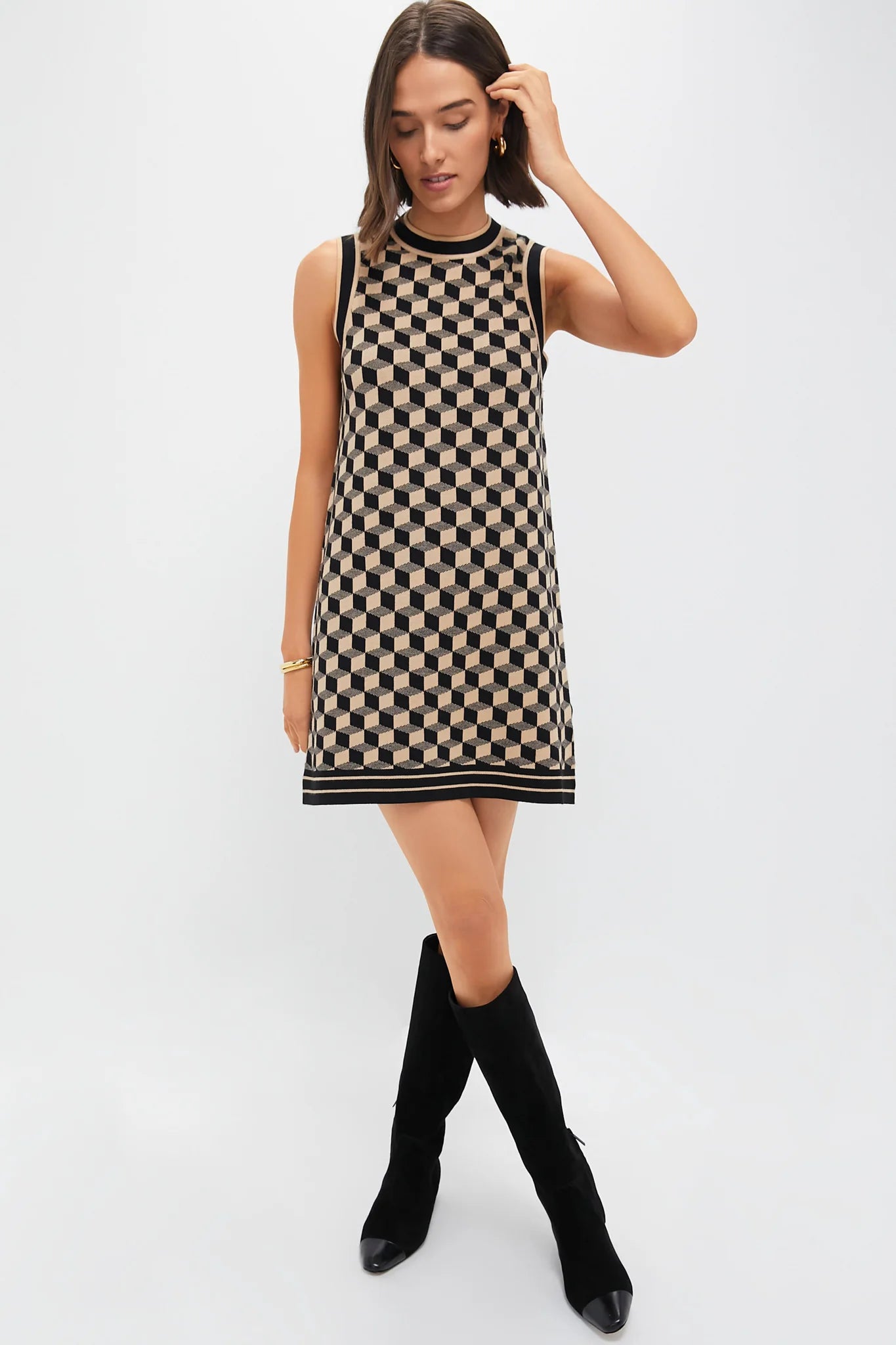 Onyx and Camel Knit Geo Marie Dress