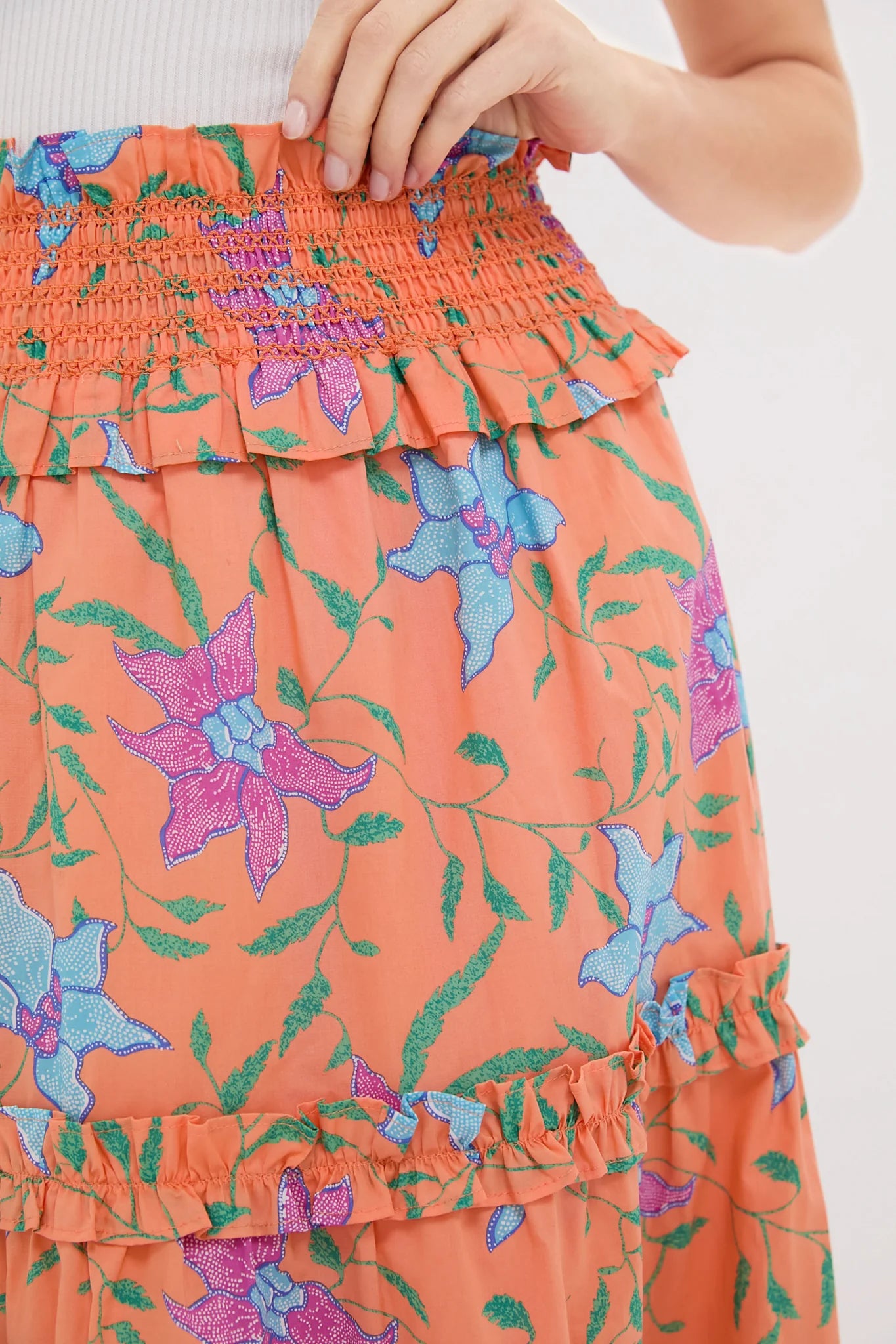 Orange Multi Floral Smocked Odette Maxi Skirt