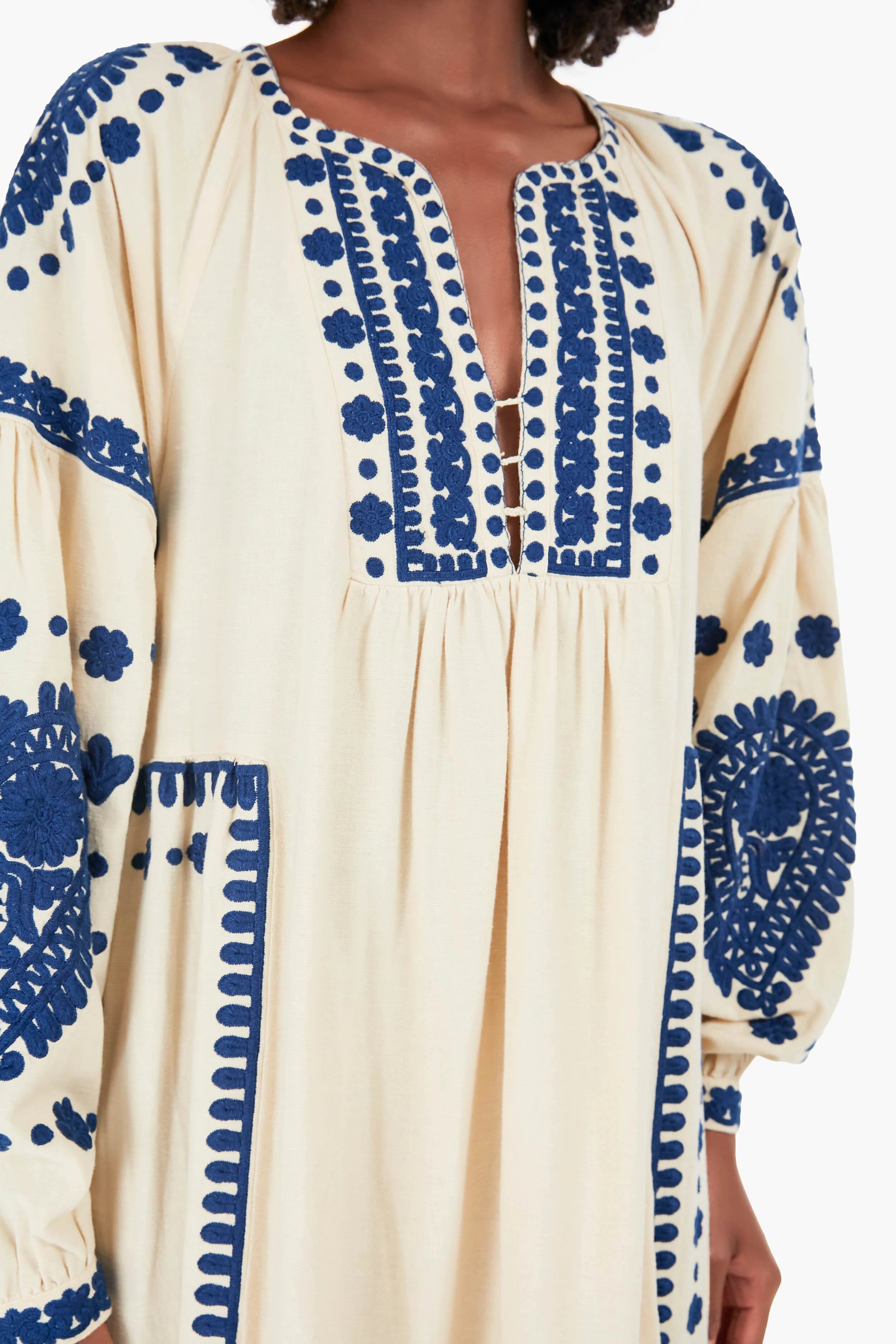 Cream Holly Soutache Longsleeve Dress