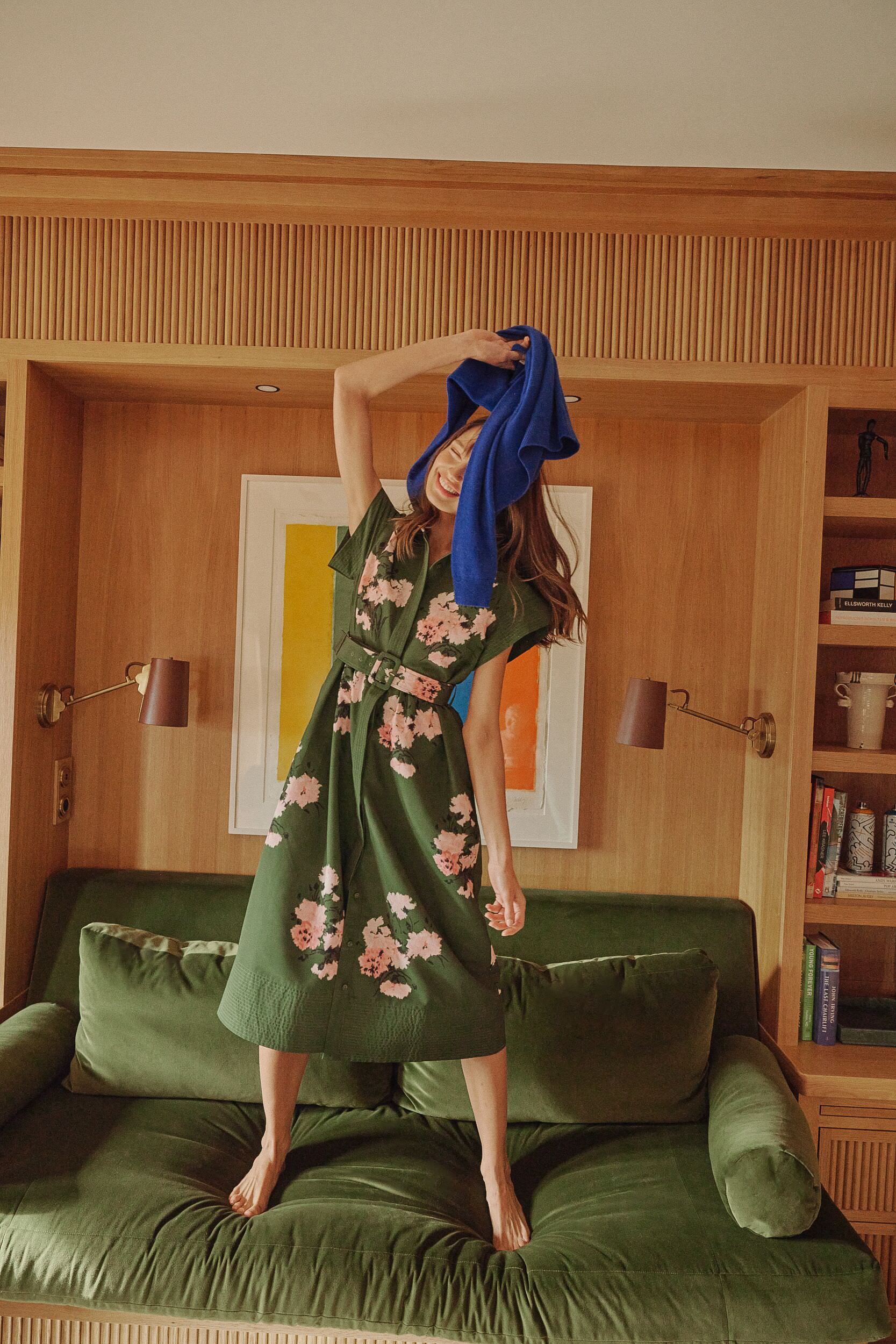 Olive and Pressed Powder Floral Chloe Dress